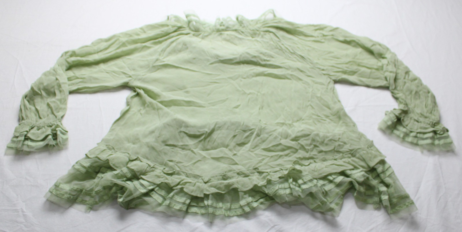 By Anthropologie Women’s Petite Sheer Ruffle Ribbon Blouse MP7 Green Large