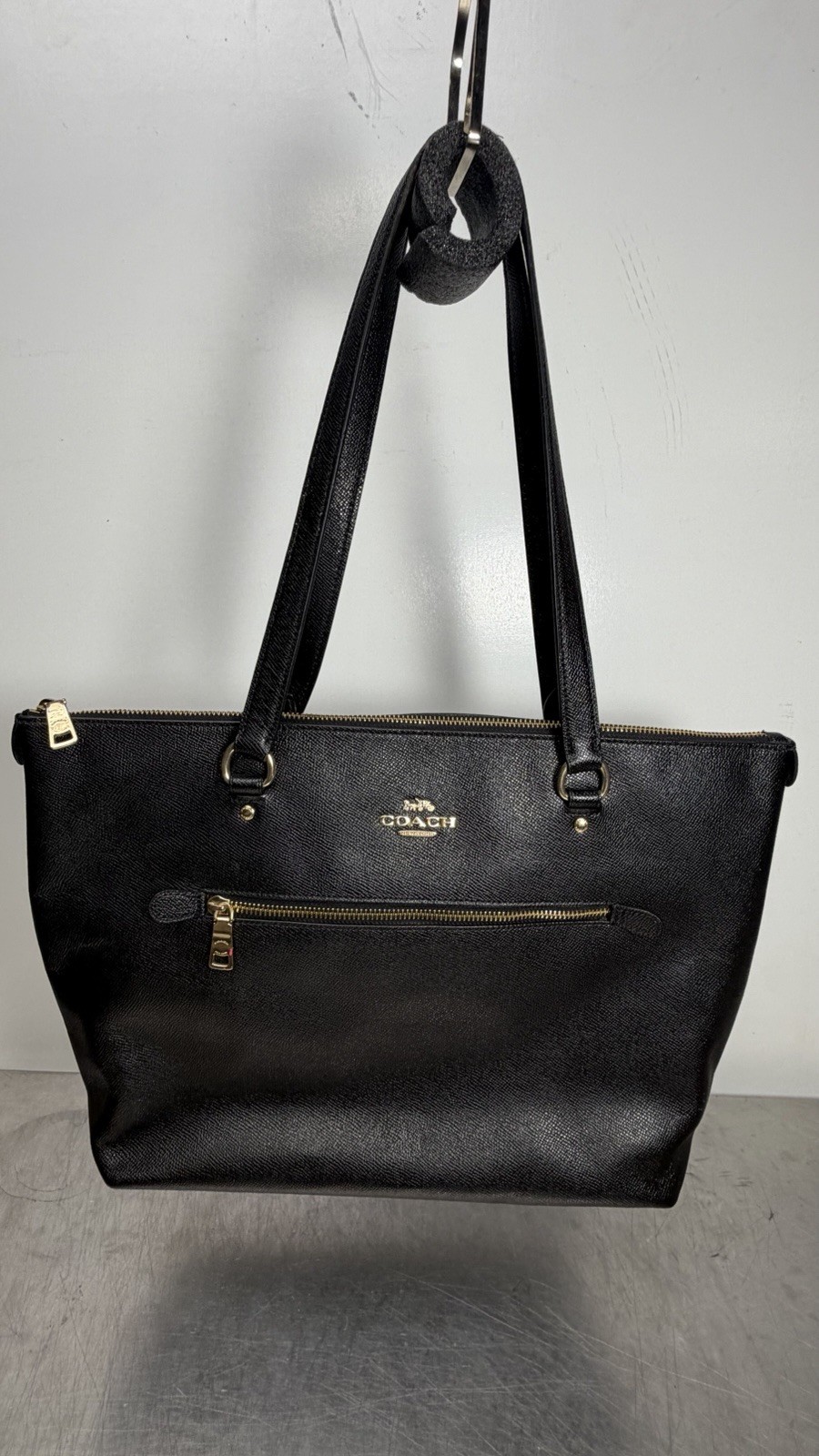COACH Gallery Tote Shoulder Bag Black Crossgrain Leather w/ Gold Hardware F79608