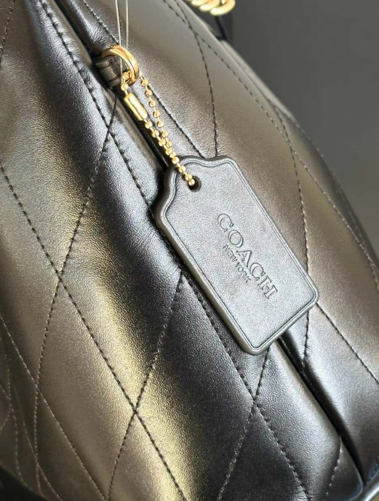 NWT Coach CDR00 Evelyn Shoulder Bag Black Quilted Leather Crescent Chain Strap