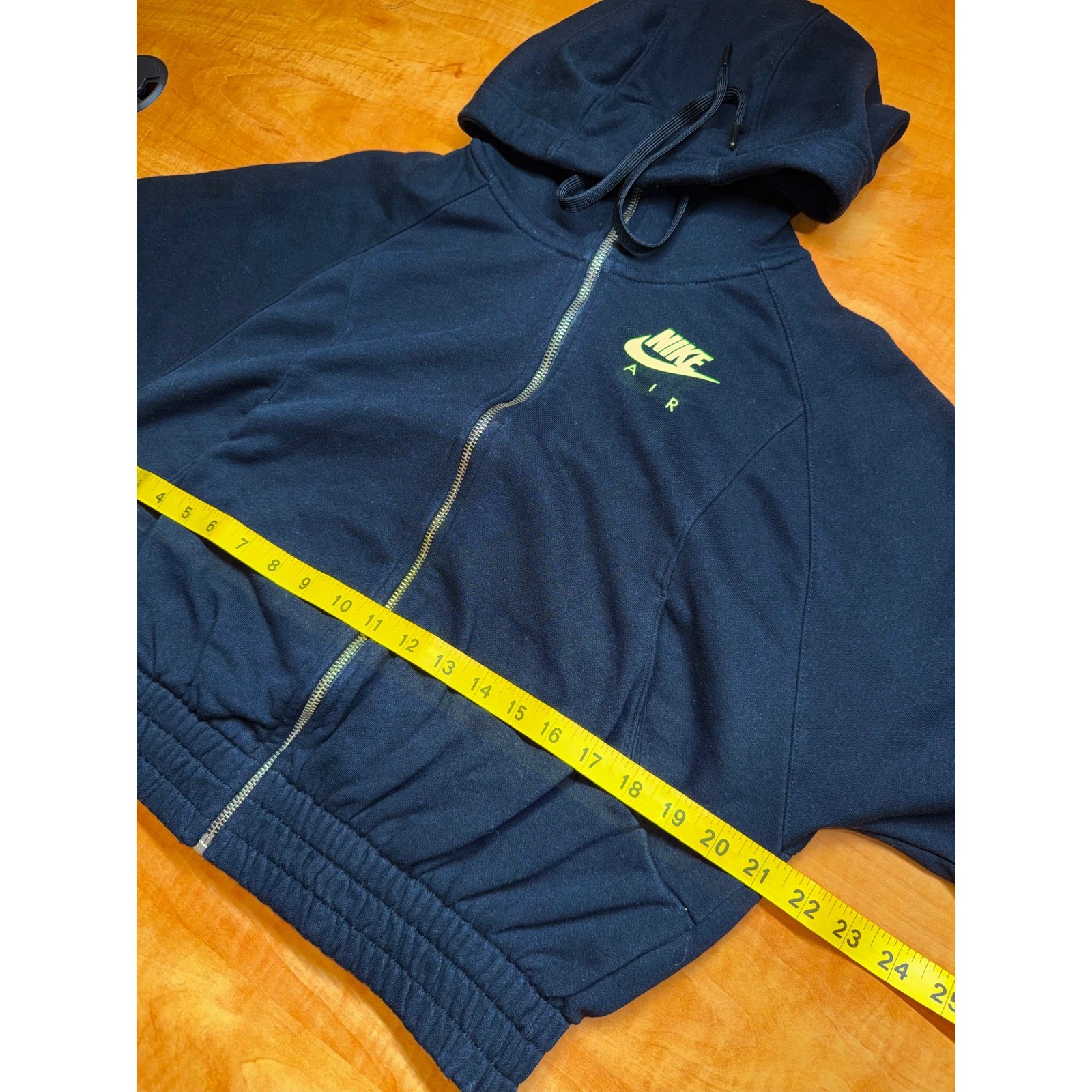 Nike Air Womens Small Black Neon Yellow Cropped Full Zip Hoodie Fleece Jacket