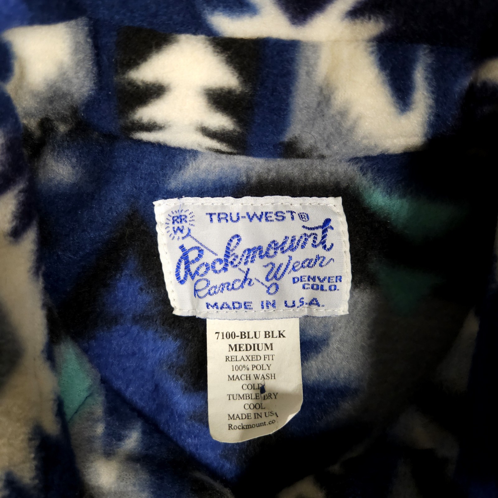 Rockmount Ranchwear Shirt Medium Men Western Blue Southwest Aztec USA Pearl Snap