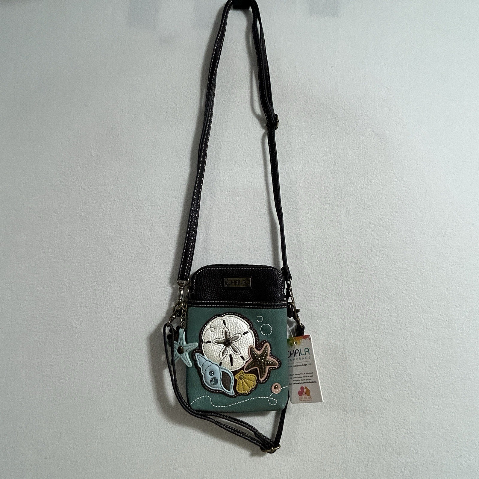 New Chala Cell Phone Crossbody Bag Purse Pouch Ocean Sand Dollar / Teal Vegan