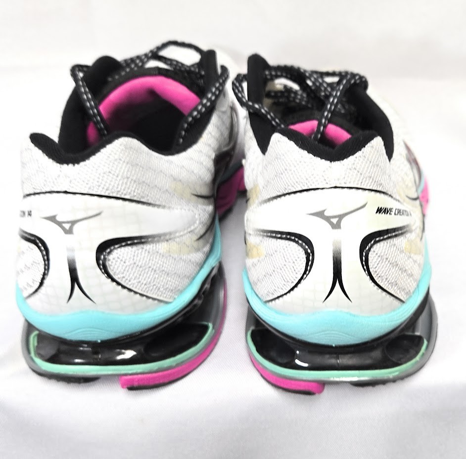Womens Mizuno Wave Creation 14 White Pink Light Blue Running Sneakers Shoes