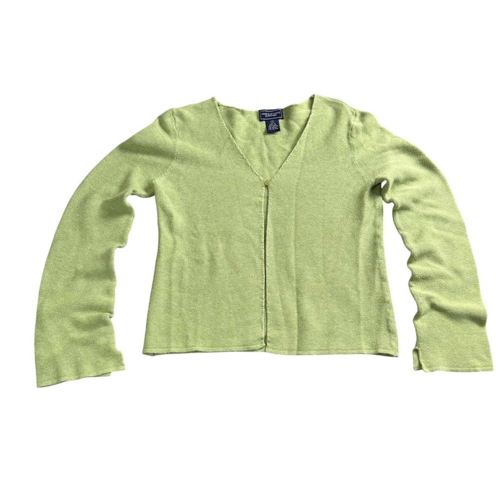 Vintage 90s American Eagle Cardigan Women Small Lime Single Button Cotton Y2K