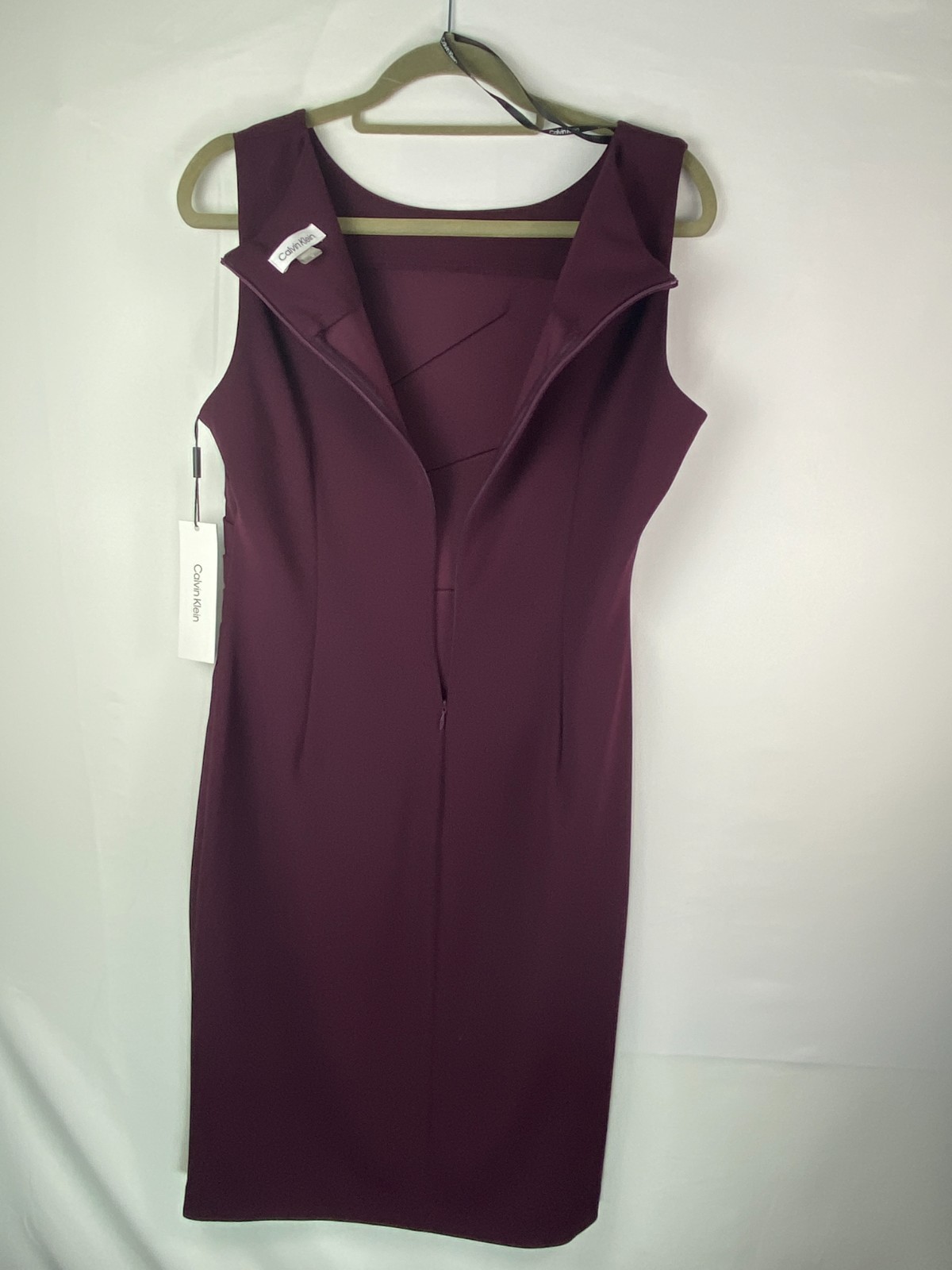 NWT Calvin Klien Ruched Front Sz 12 Sleeveless Sheath Dress Dark Purple Career