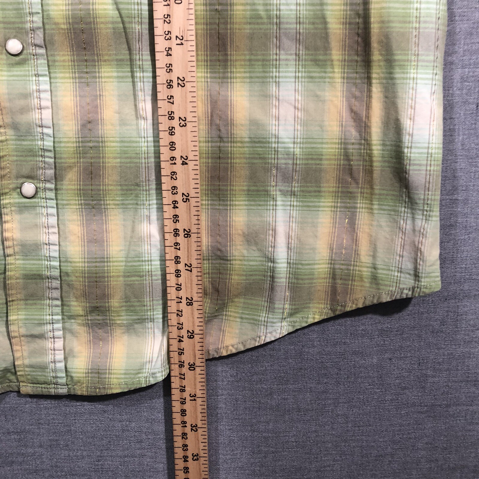 Roper Shirt Mens Large Green Plaid Pearl Snap Western Distressed Fringe Metallic
