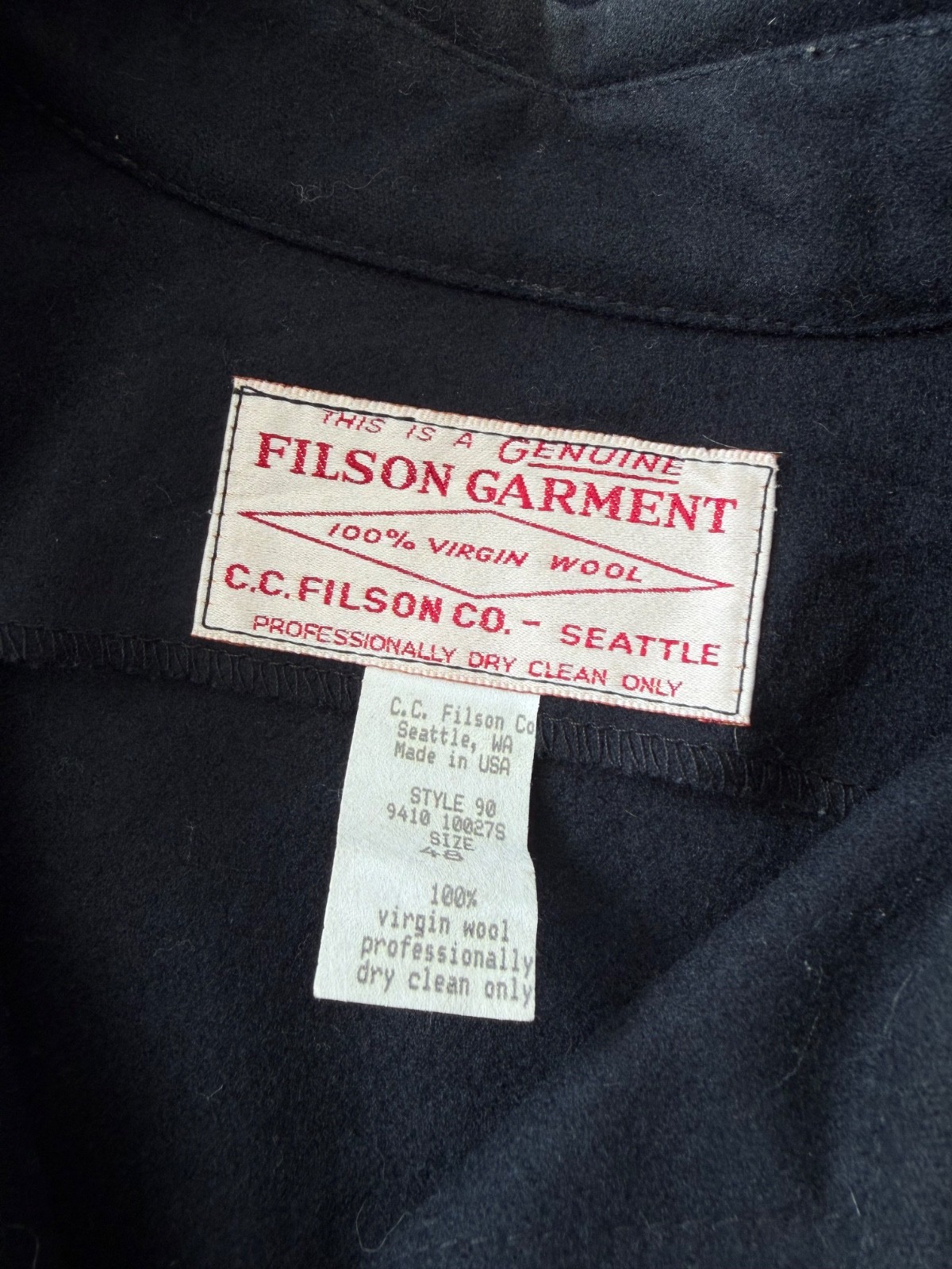 Filson Black Jac Shirt 100% Virgin Wool Style 90 Made in Usa Size 48