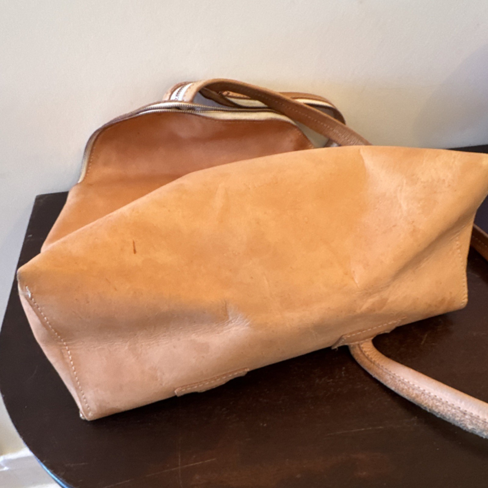 YIELD Tan Leather Backpack Zipper Accent Shoulder Strap Medium Solid
