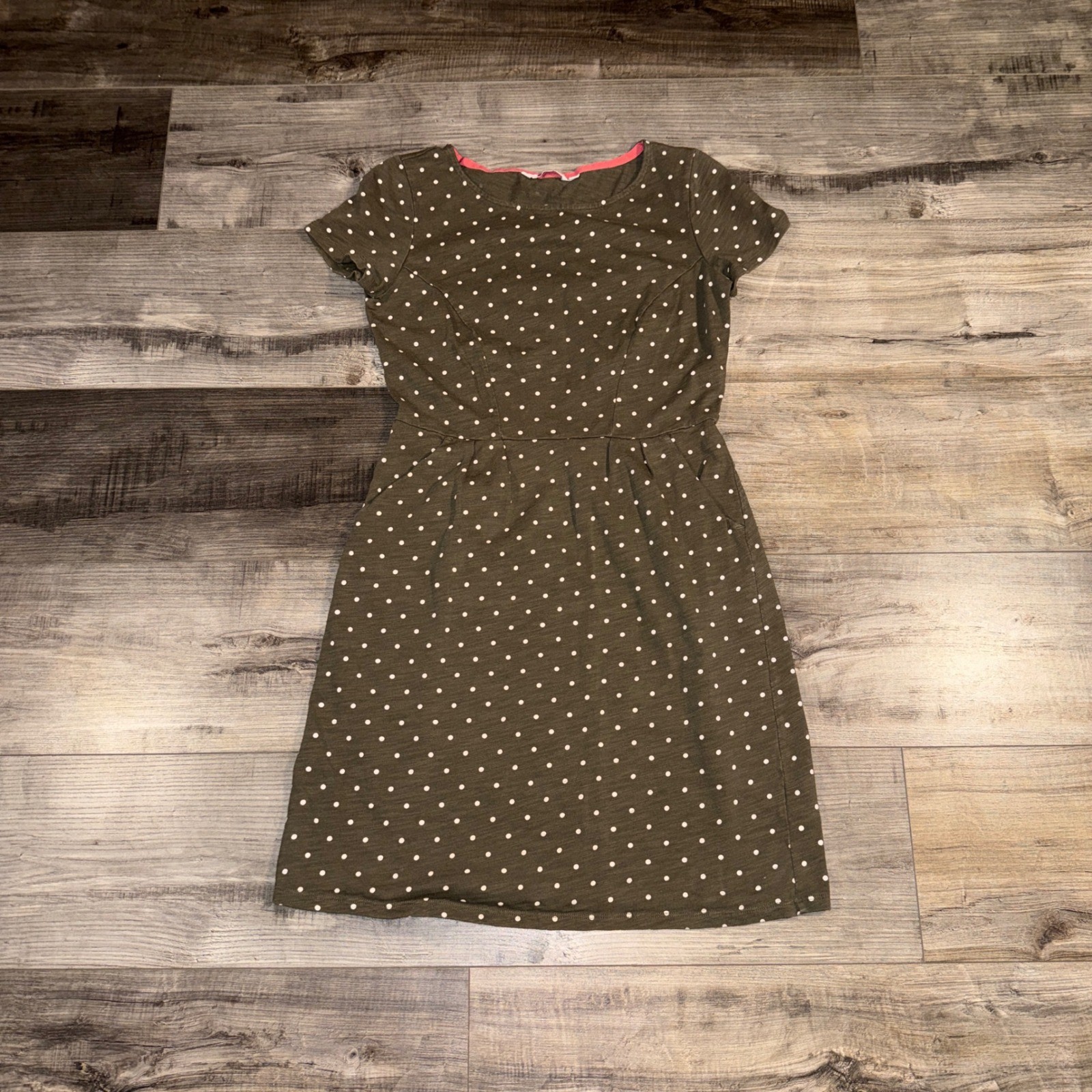 Boden Petite Polka Dot Dress Womens US 4P Brown Short Sleeve Fit & Flare