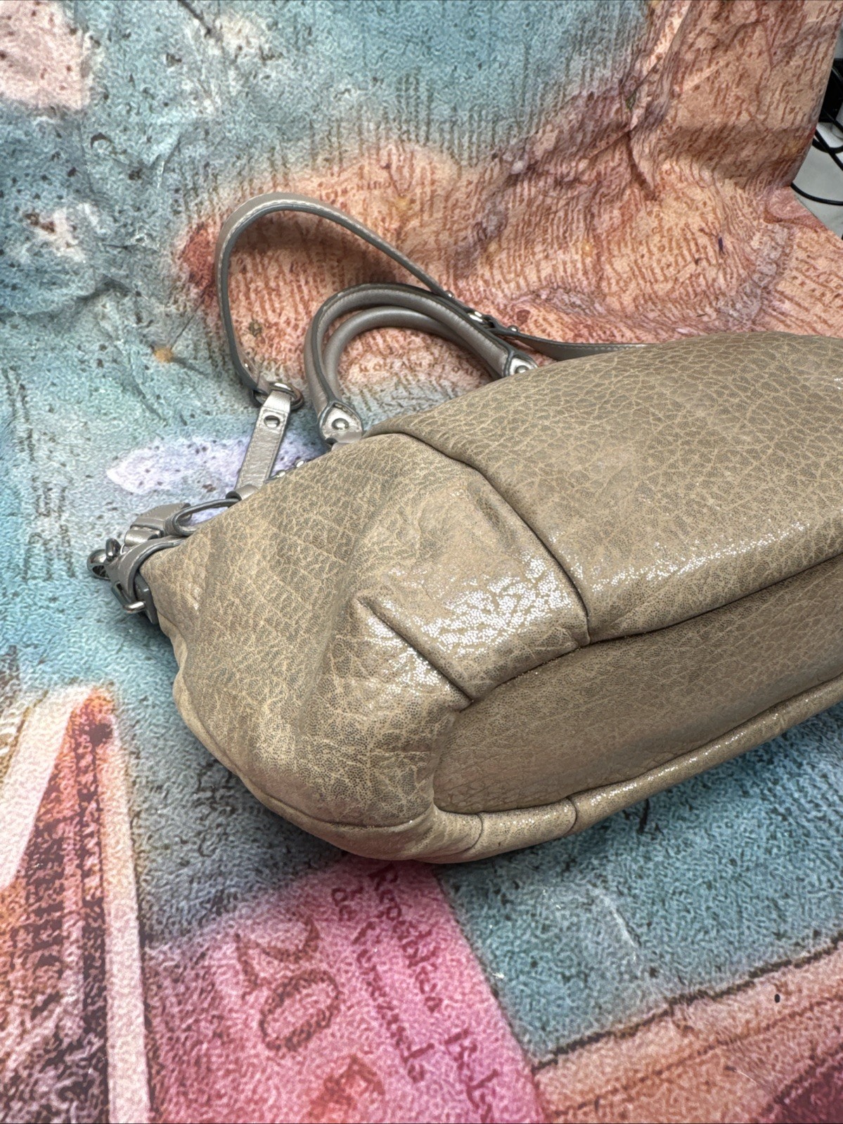 Coach 18931 Madison Sophia Gold Beige Embossed Metallic Leather Satchel Bag