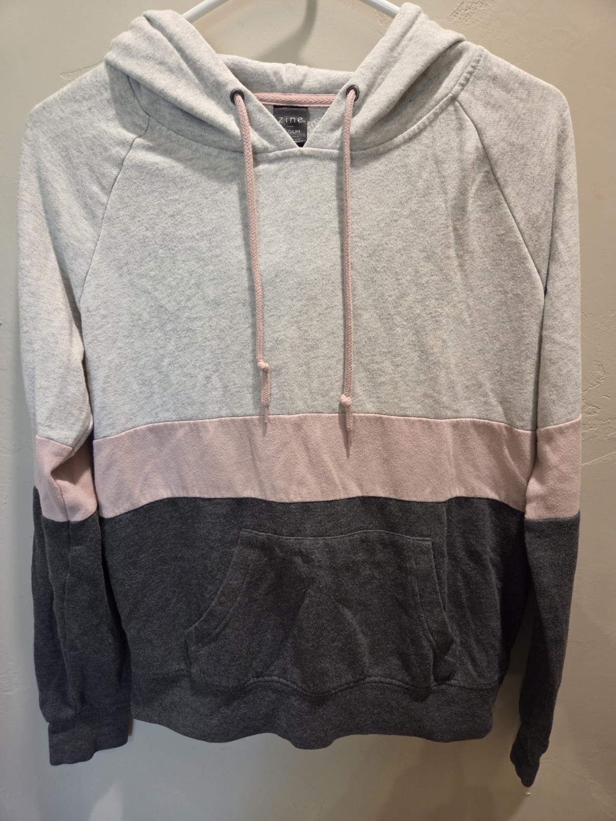 Zine Women’s Pullover Color Block Hoodie Long Sleeve Pink Gray White Cozy -00785