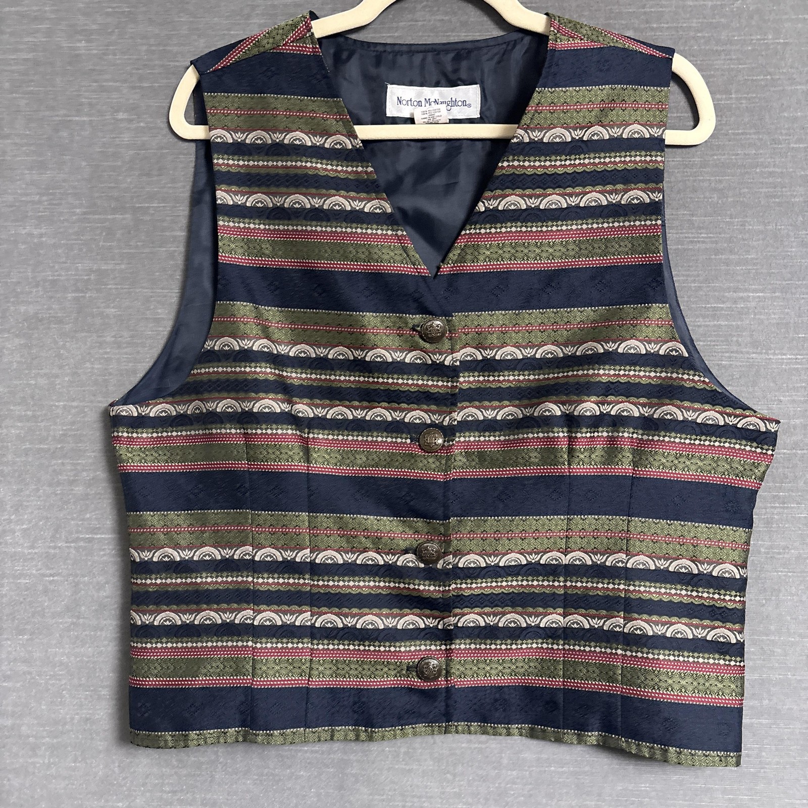 Vintage Norton McNaughton Vest 14 Blue Gold Striped Tank Top 90s y2k Boho USA