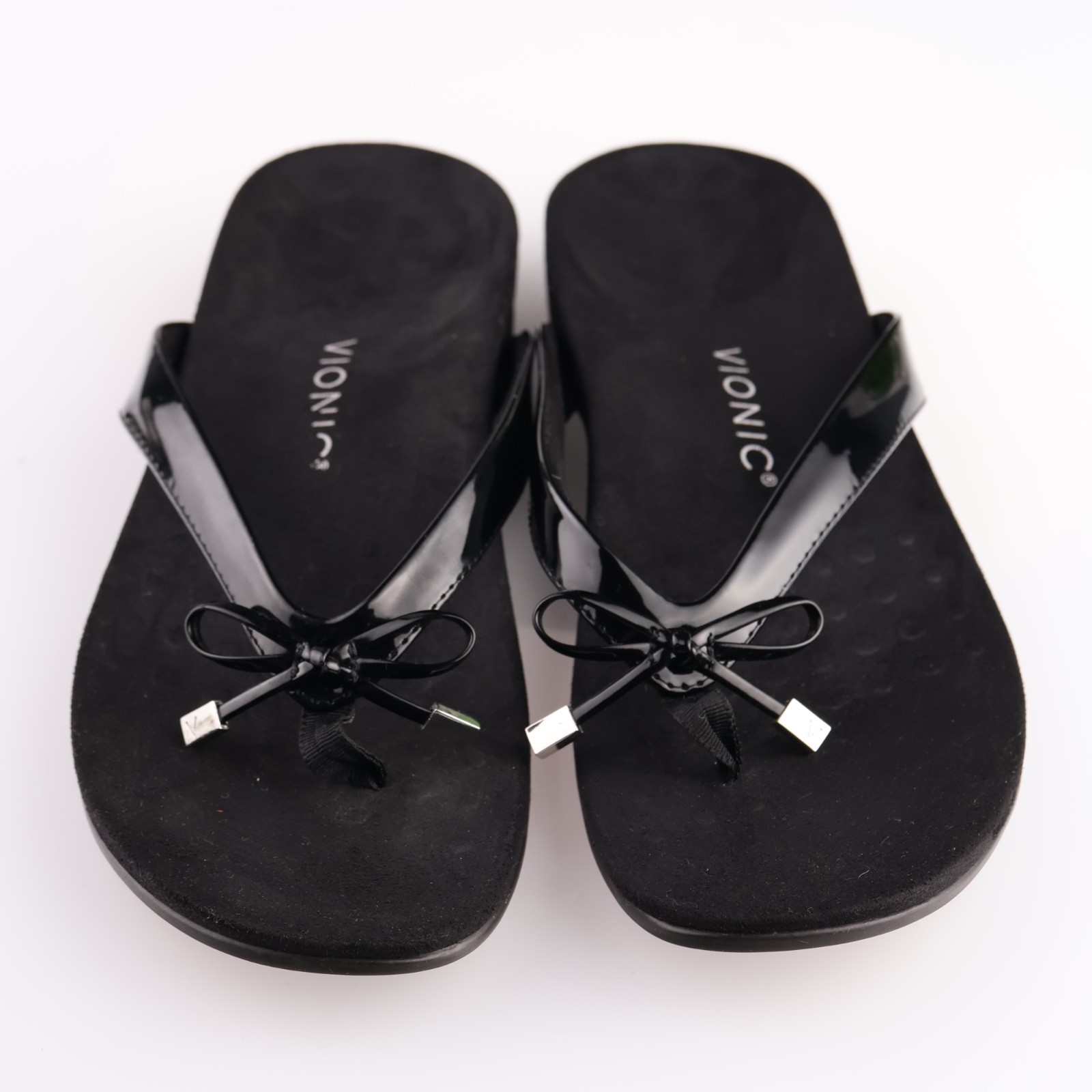 Vionic Womens Bella II Sandal Size 11 Black Patent Thong Arch Support Slide Shoe