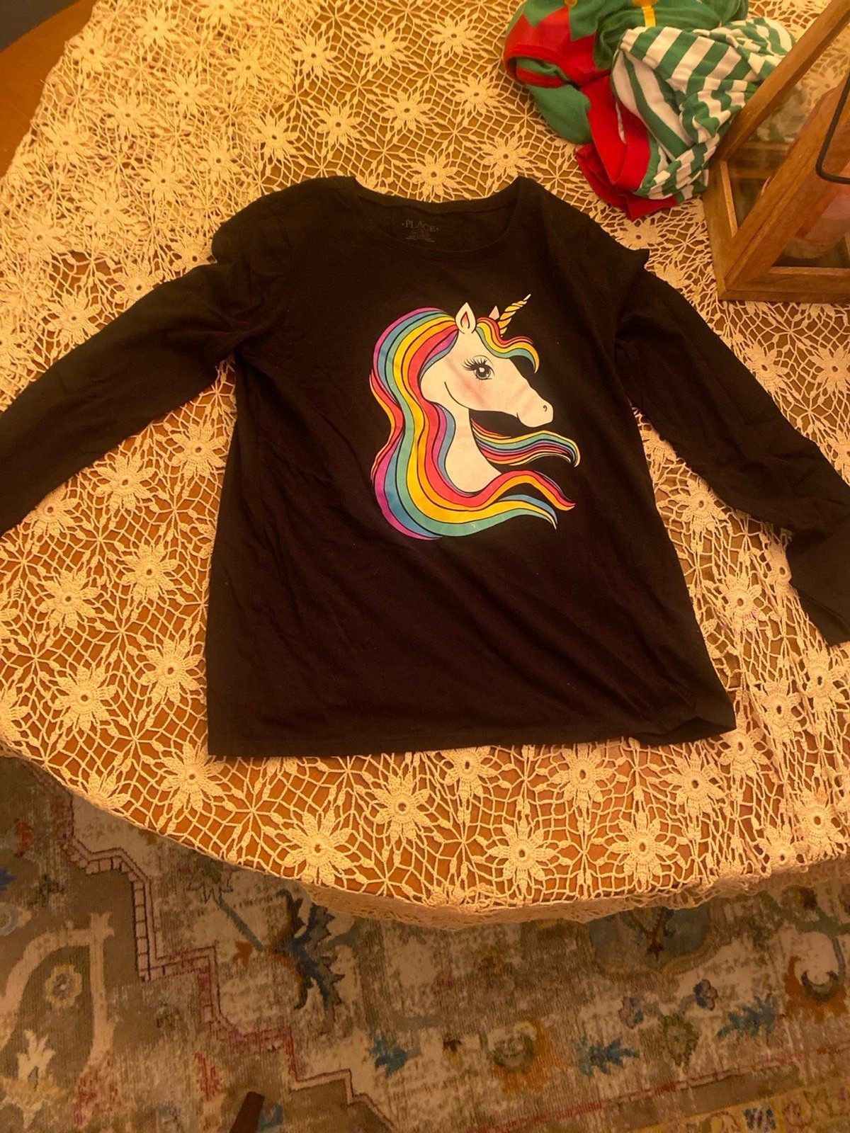 Children’s Place Black L/S Tee with Unicorn Size 16