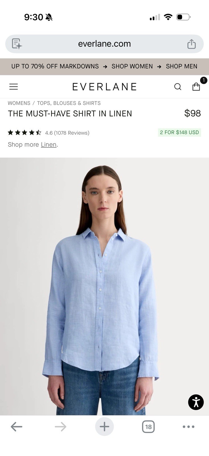 Everlane 00 Light blue must have linen shirt. Excellent condition,