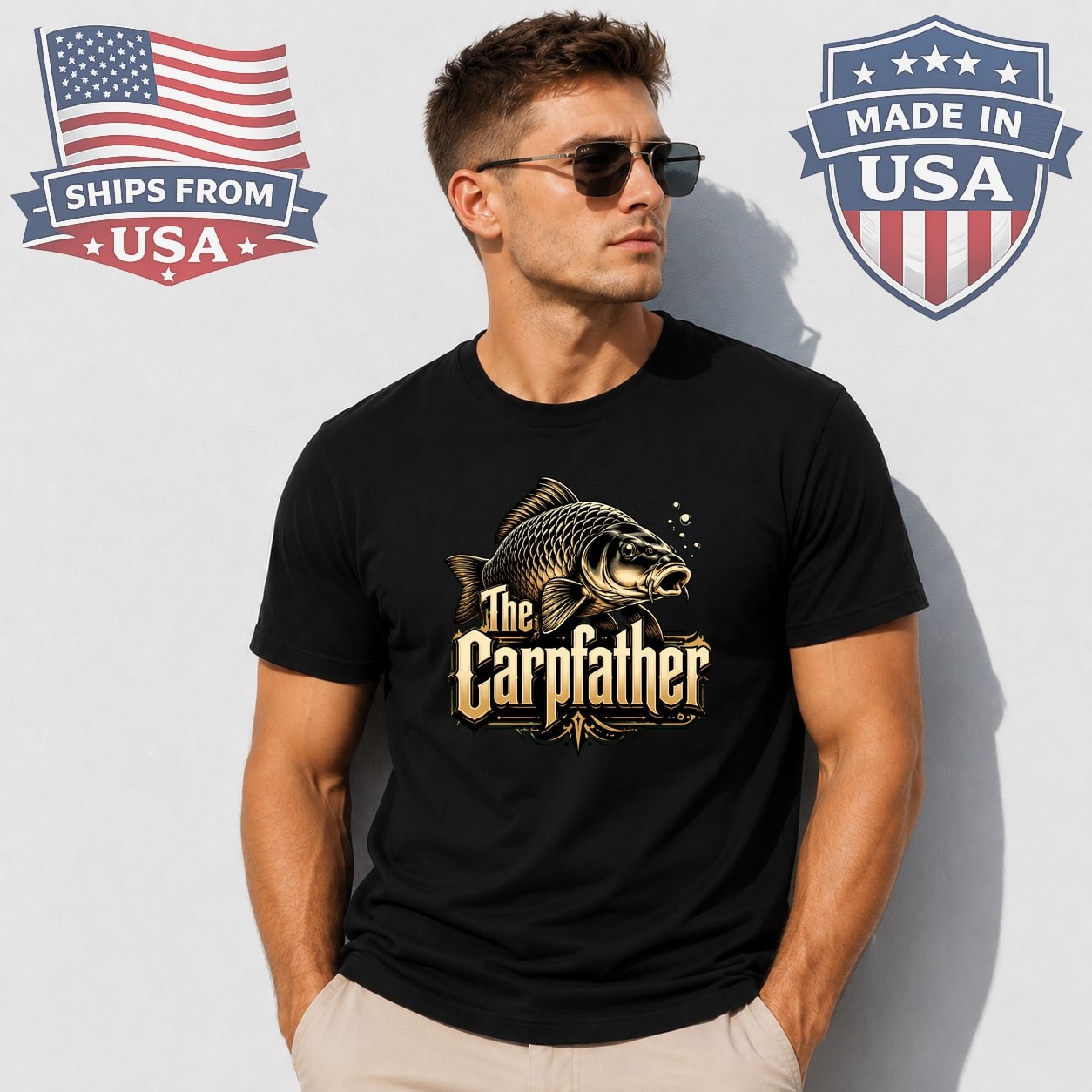The Carpfather Graphic T-Shirt Funny Carp Fishing Pun