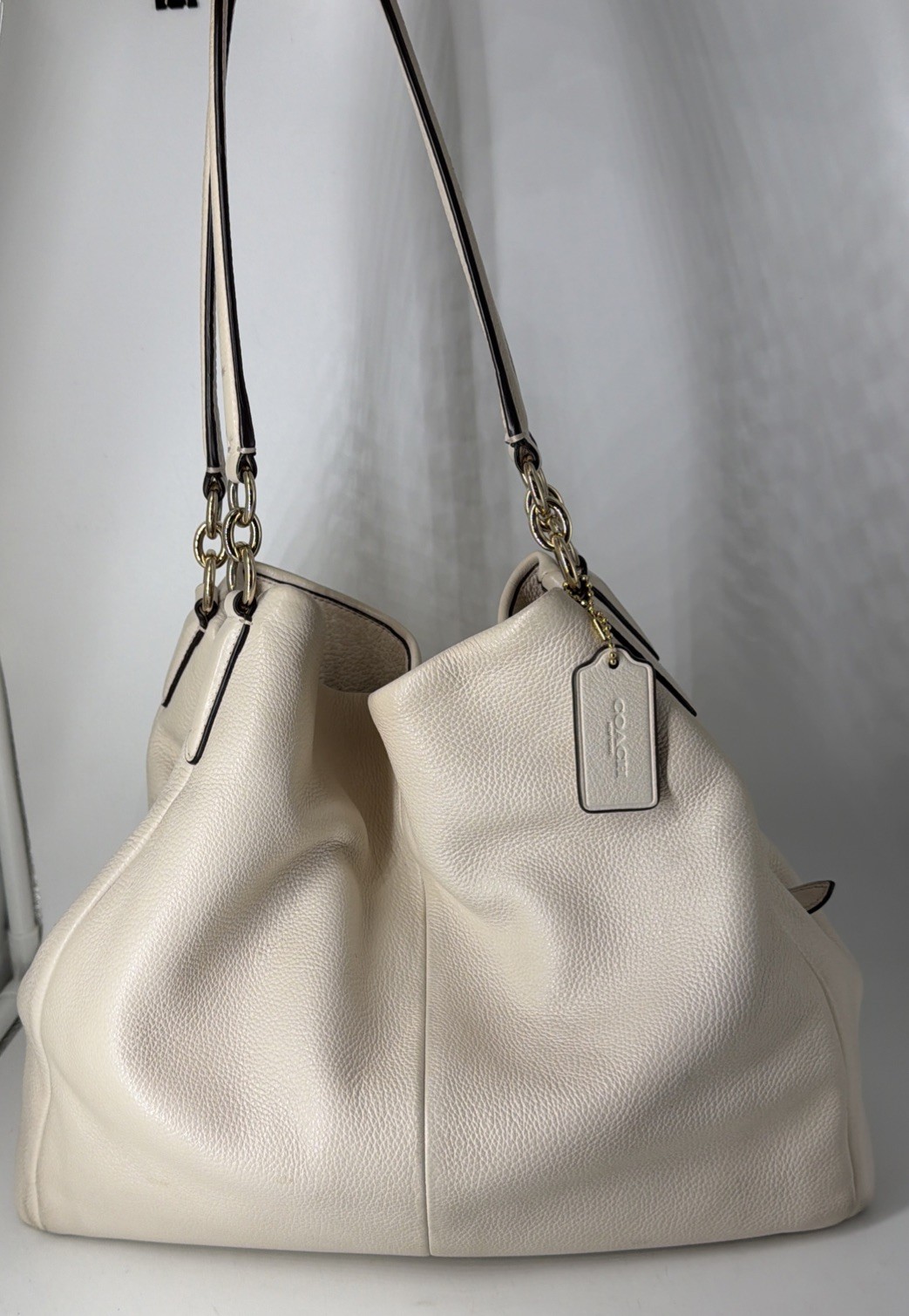Coach Madison Phoebe Shoulder Bag Bone Pebbled Leather F35723 Compartments 3 Zip