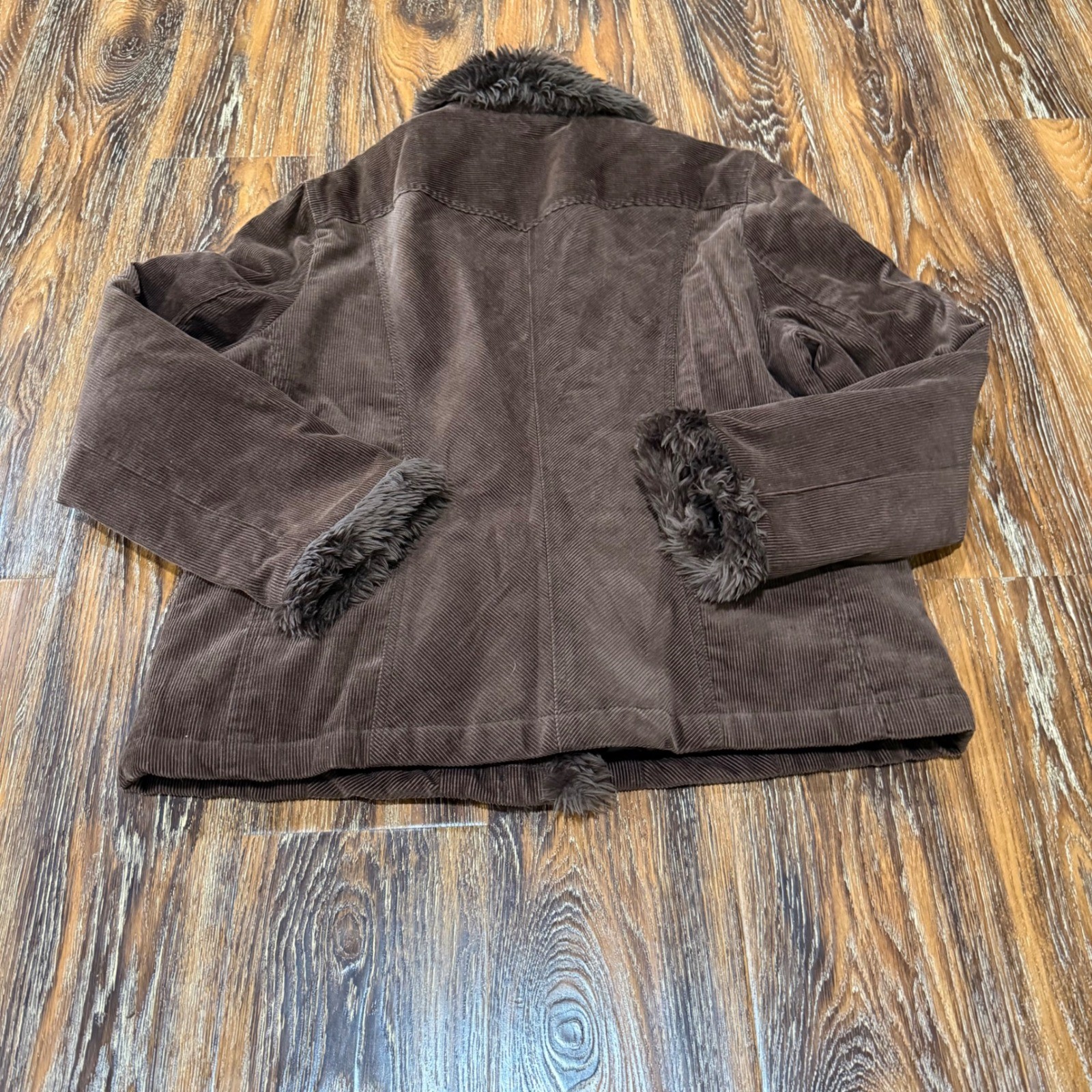 Colebrook Classics Womens XL Brown Corduroy Faux Fur Trim Quilted Jacket Boho