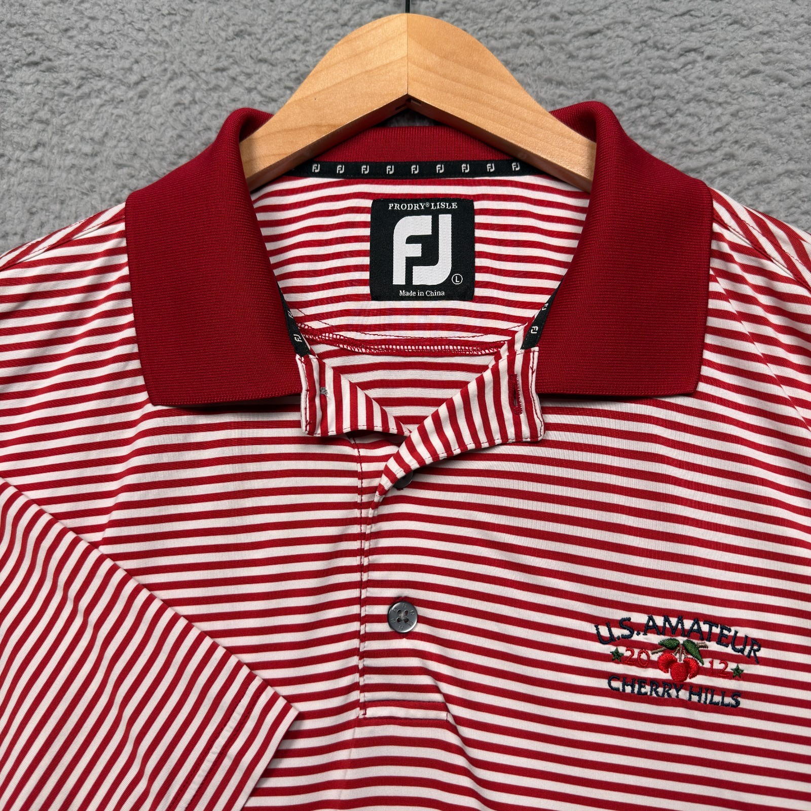 Footjoy Polo Shirt Mens Large Red Striped Prodry Lisle US Amateur Performance