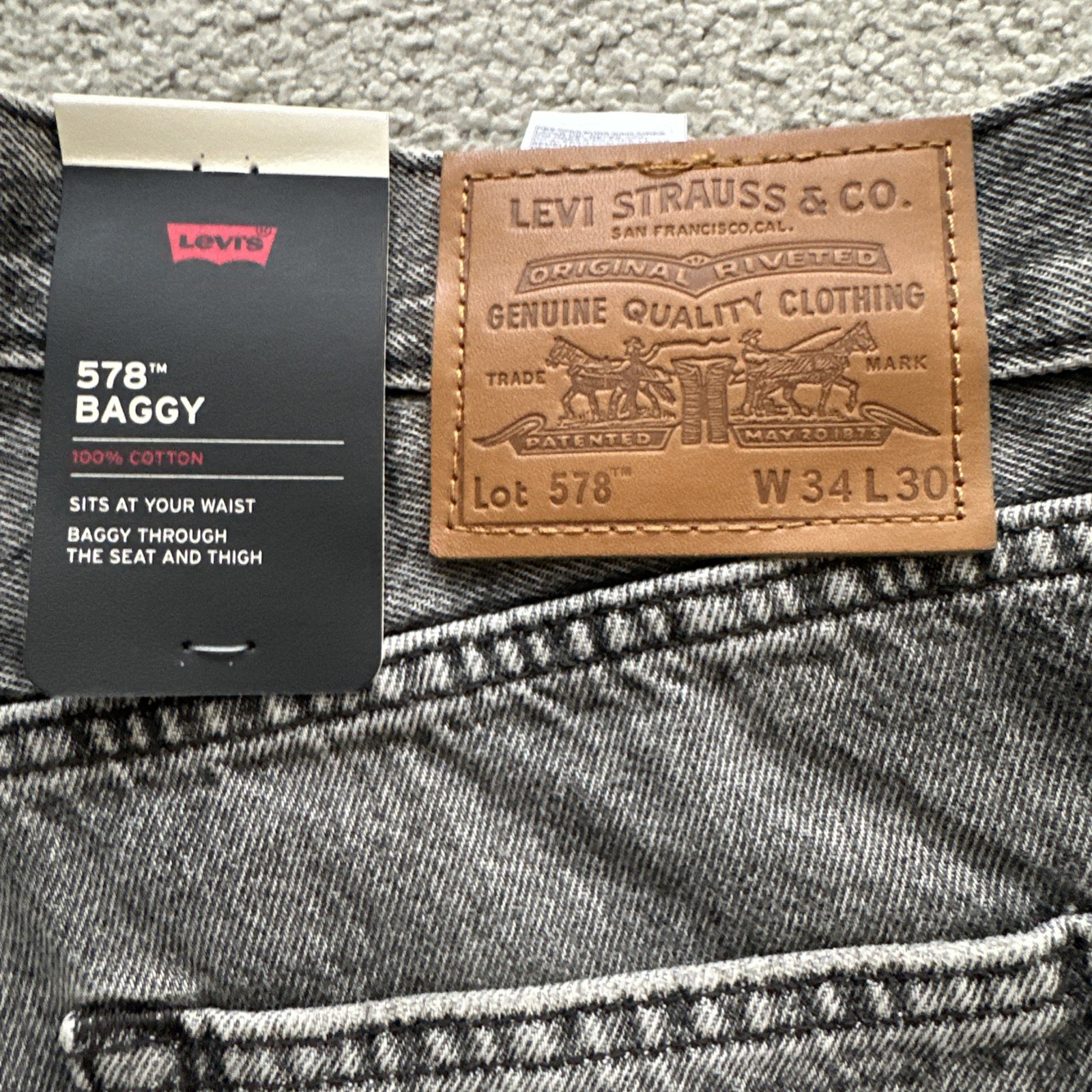 Levi ‘s Premium Men’s 578 Baggy Throughout Denim Jeans Sz. 34Wx30 Gray New