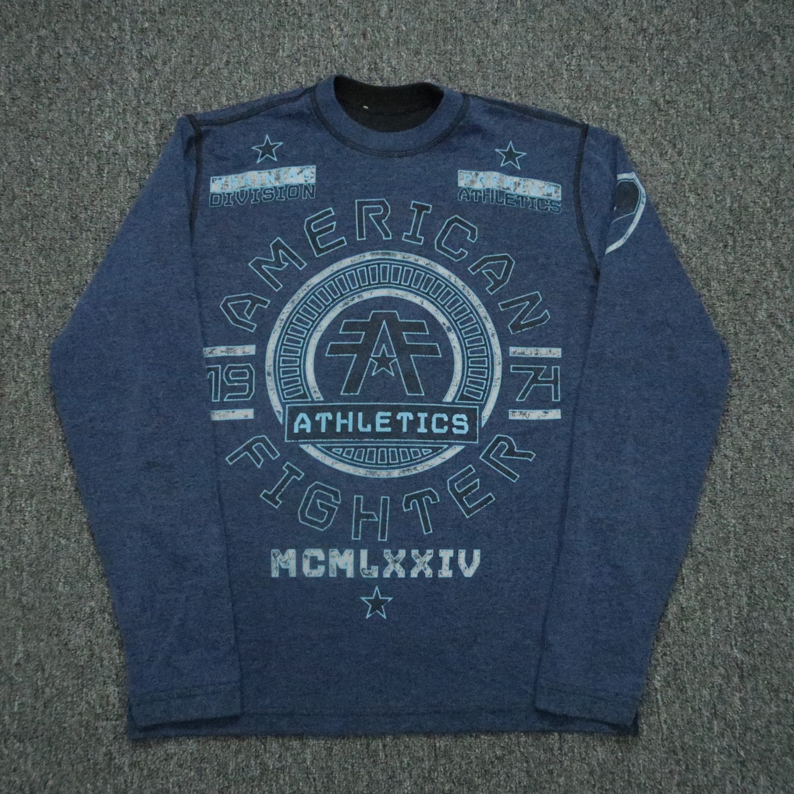 American Fighter Pullover Mens Medium Blue Reversible Crew Thermal VTG