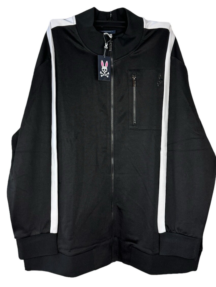 $195.00 Psycho Bunny Mens Big &Tall Moto Track Jacket, Black, 3XL