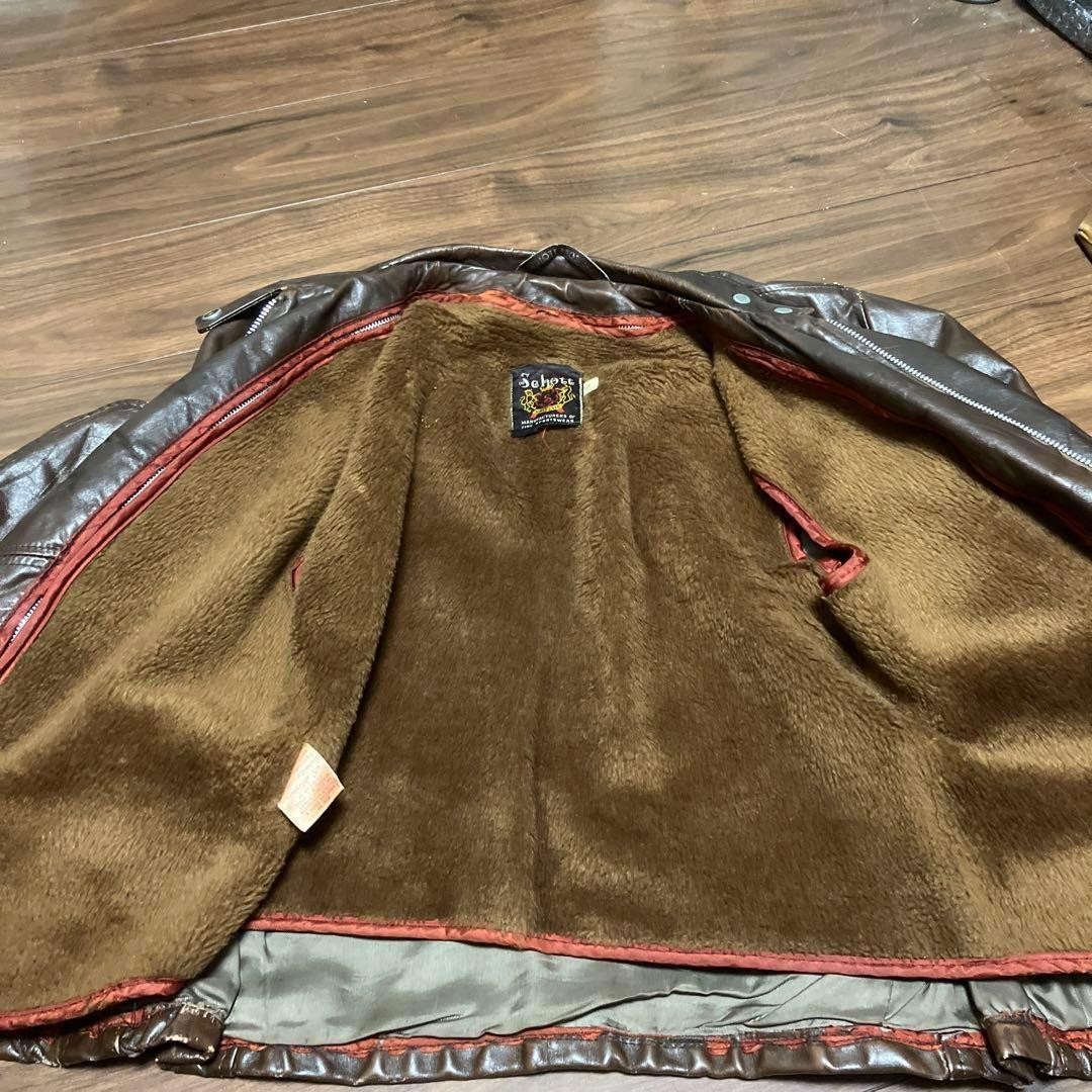 Schott single Rider’s Jacket Blouson Men Size 10 Brown Fleece Lined Vintage
