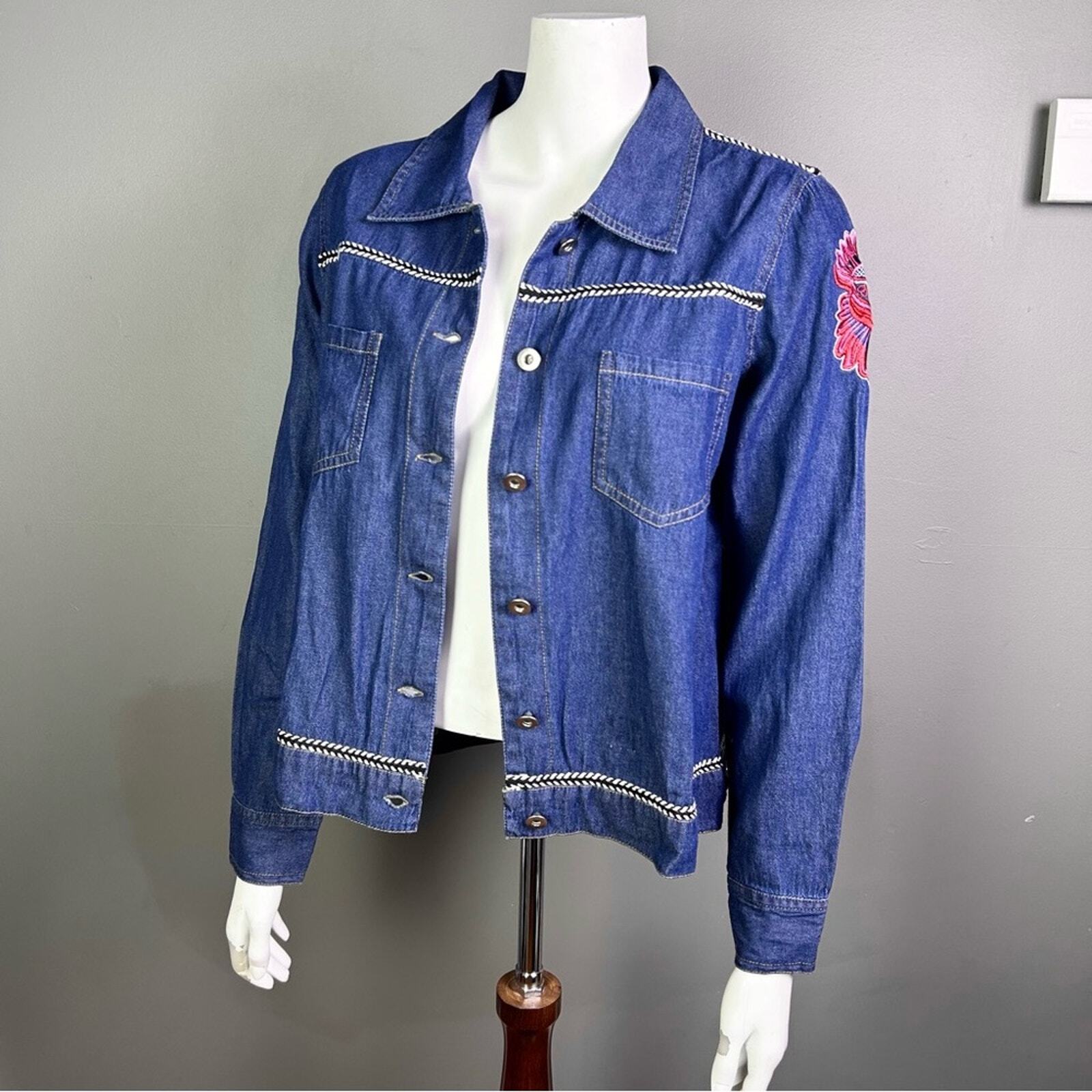 Curations denim jacket medium NWT embroidery Southwestern boho colorfull Mandala