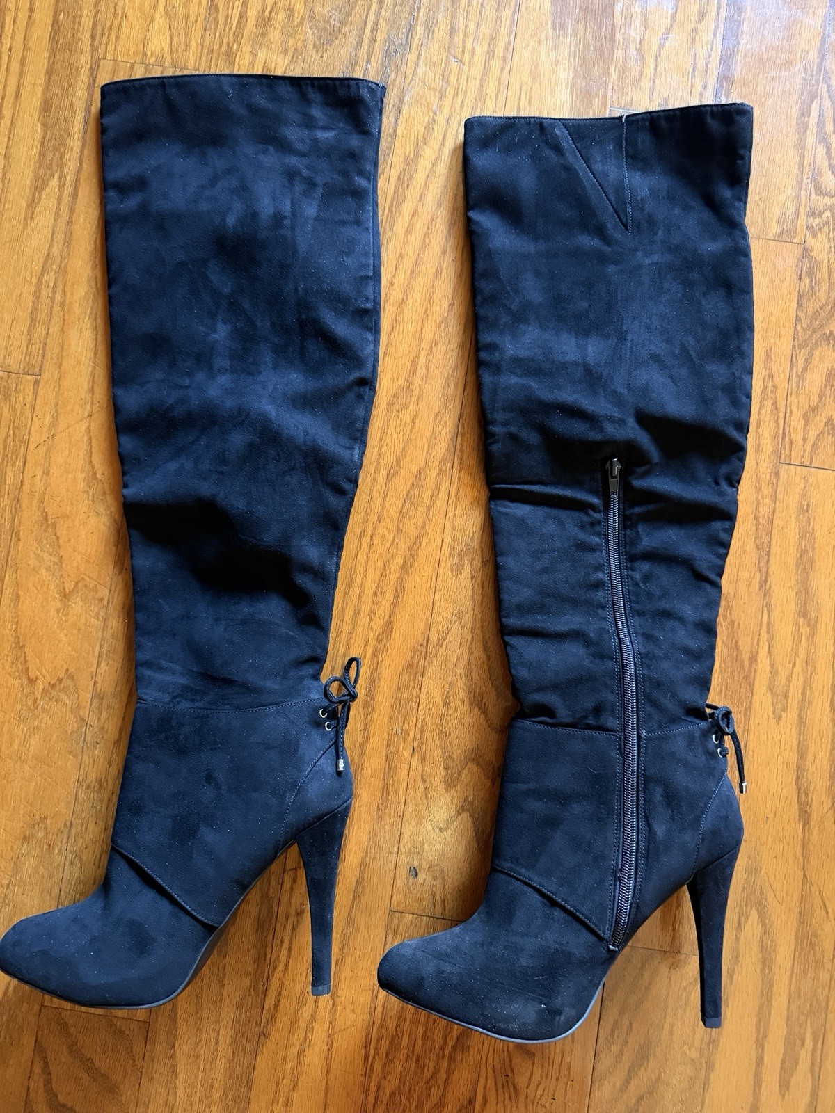 Nina KELLY-FY Black Suede Knee High Boots Zip Closure Women’s US 9 M