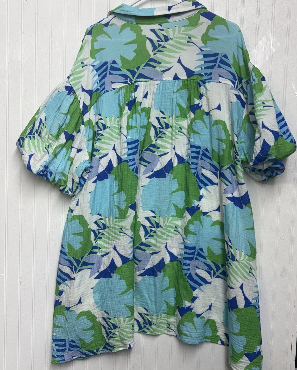 ~Size M~ PEACH LOVE CALIFORNIA Teal/Blue FLORAL Woven Button Up A-LINE Tunic Top