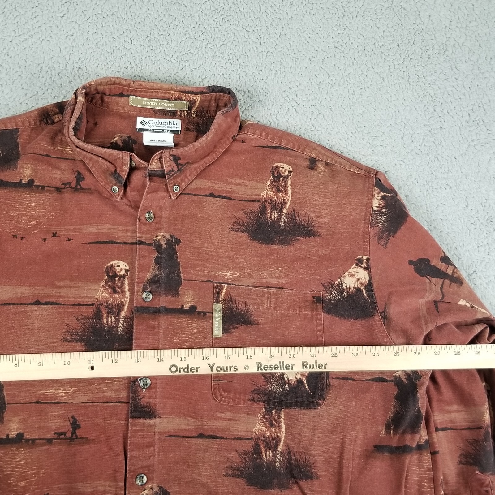 Columbia River Lodge AOP Button Shirt All Over Dog Print Brown Rust Mens 2XB Big