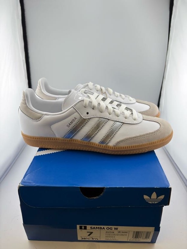 TRIED ON Adidas Samba OG ‘White Silver’ JI2725 Size 7w WITH BOX
