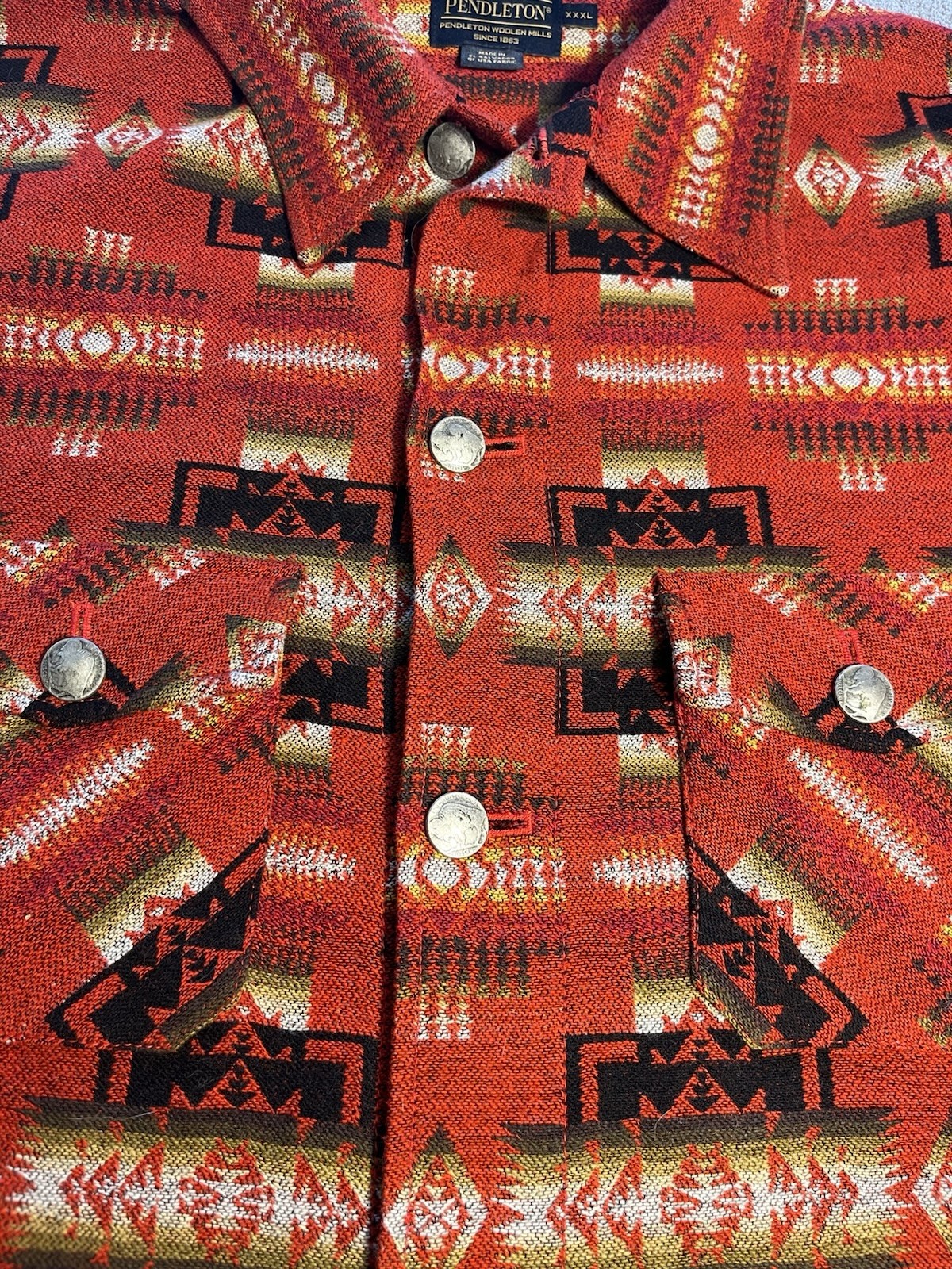 Pendleton Chief Joseph XXXL Wool Blend Button-Up Red Geometric Pockets