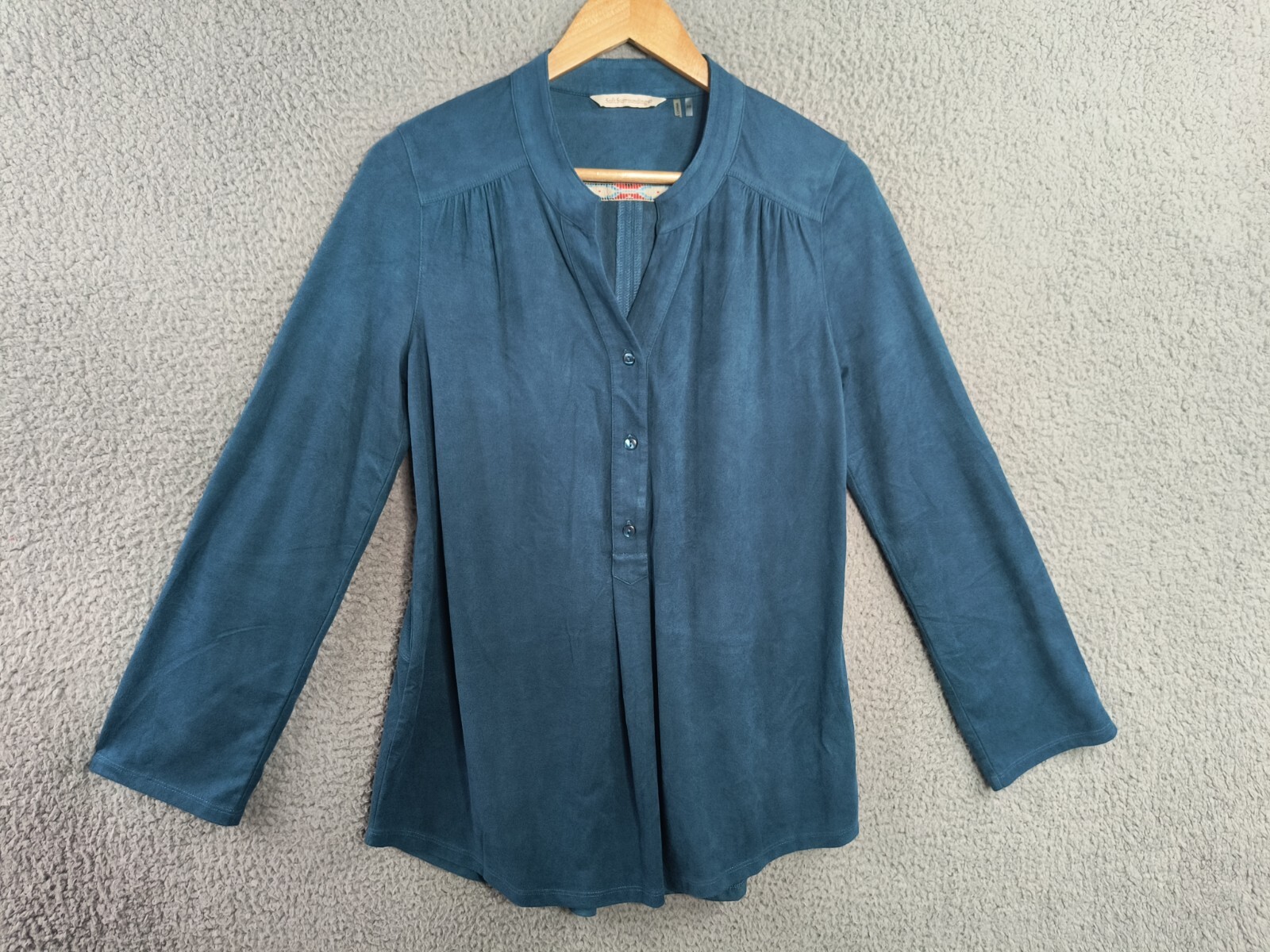 Soft Surroundings Top Tunic XS Blue Faux Suede Pullover Button Roll Tab Sleeve