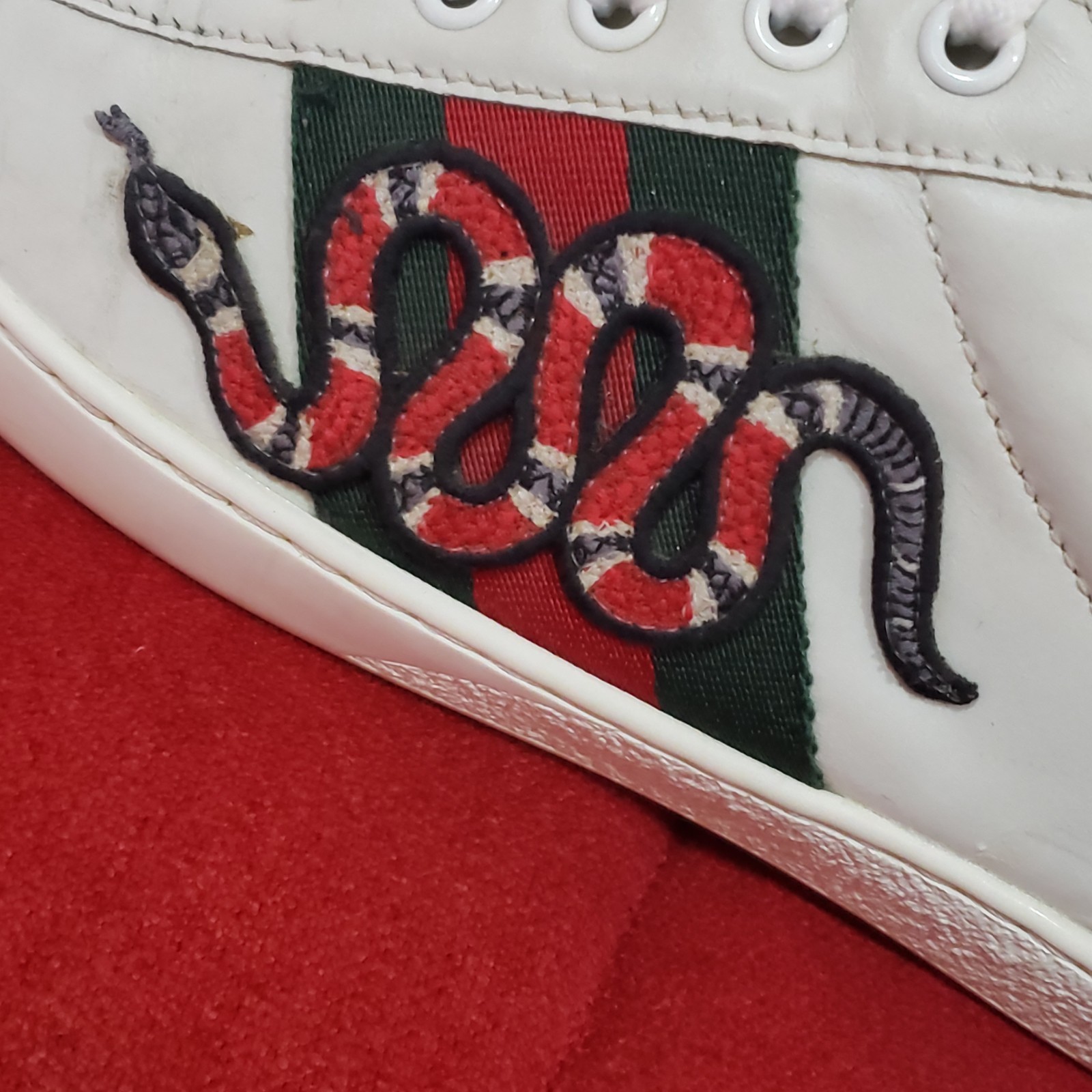 GUCCI Ace Web low sneaker snake embroidered white leather 8.5 US 41.5 EUR 456230