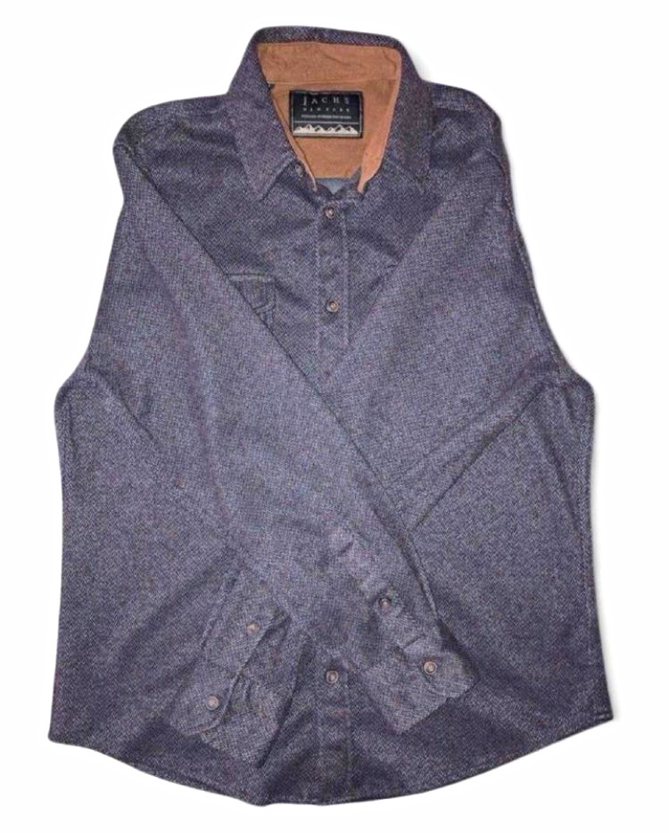 JACHS New York Men’s Blue Herringbone Button-Up Long Sleeve in Men’s Medium