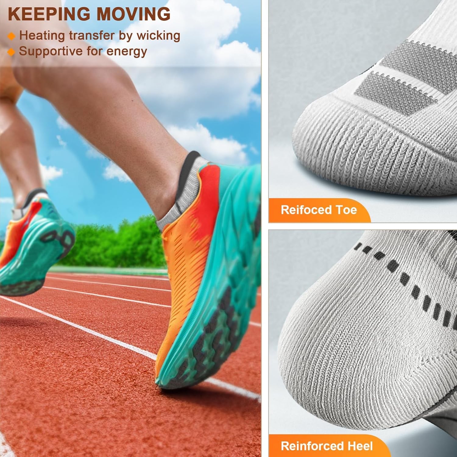 BULLIANT Men Running Socks 6Pairs-Ankle 13-15, 6pairs-white/Black Gray3100