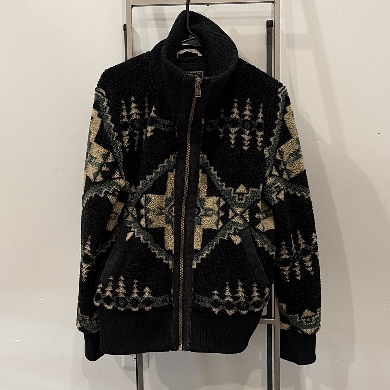 Pendleton Men’s L Black Beige Green Geometric Full-Zip Lined Bomber Jacket
