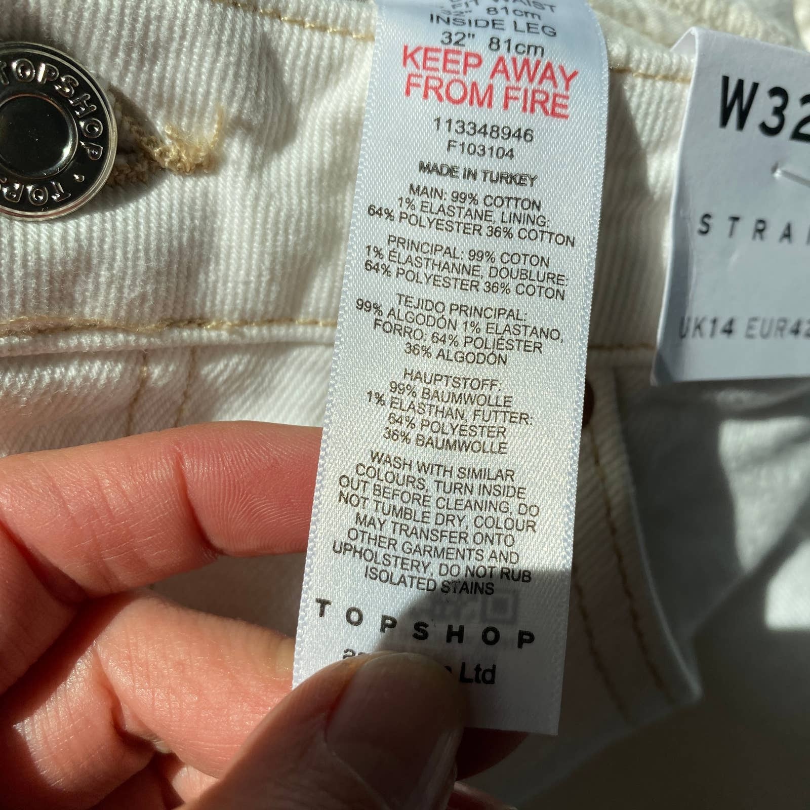 NWT Topshop Straight Jeans Off-White High Waist Women’s 10/32