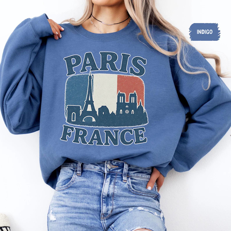 Vintage Paris France Sweatshirt Eiffel Tower City Travel Top