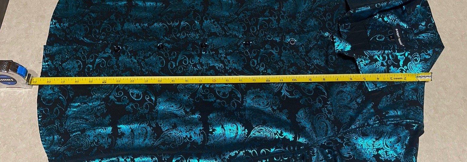 Barry Wang Men’s Blue & Black Paisley Print Button Down Front Dress Shirt Sz M