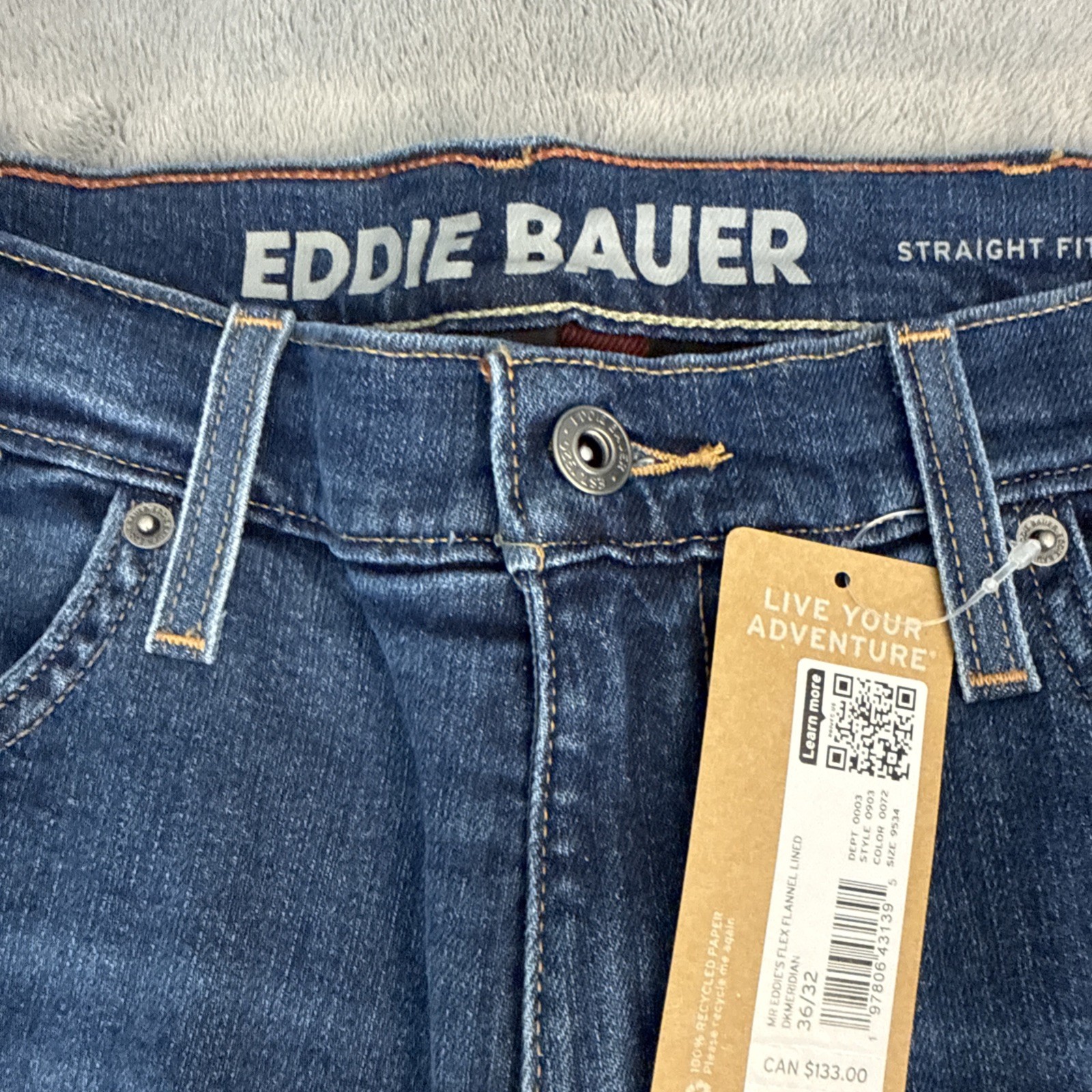 Eddie Bauer Men’s Flannel Lined Jeans 36×32 Straight Fit Brand New With Tags