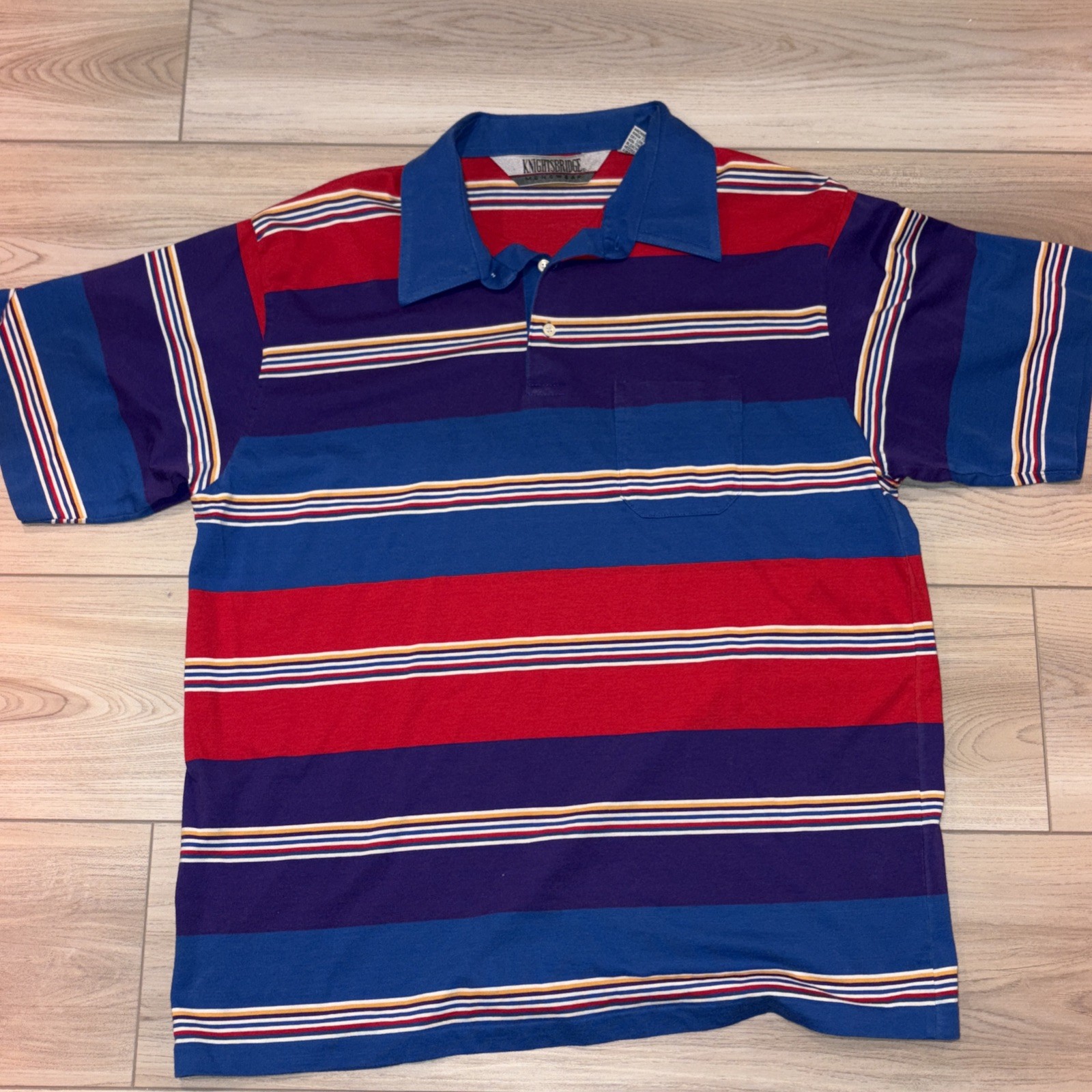 Y2K 00s 90s 80s Striped Polo Knightsbridge Mens XL Red Blue Purple Menswear Vtg