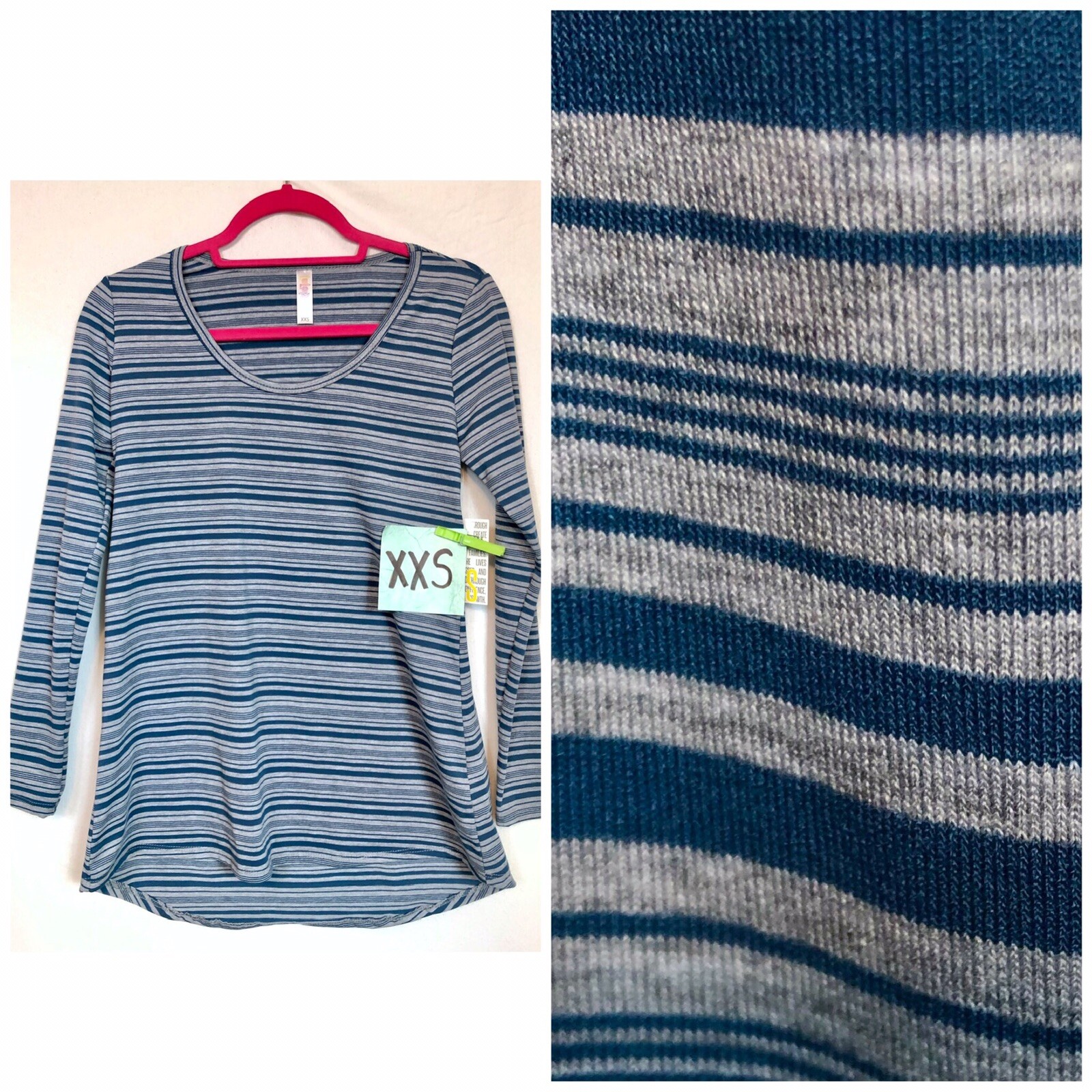 LuLaRoe Lynnae Long Sleeve Top XXS Gray Blue Hi-Low Hem Boho Casual NWT