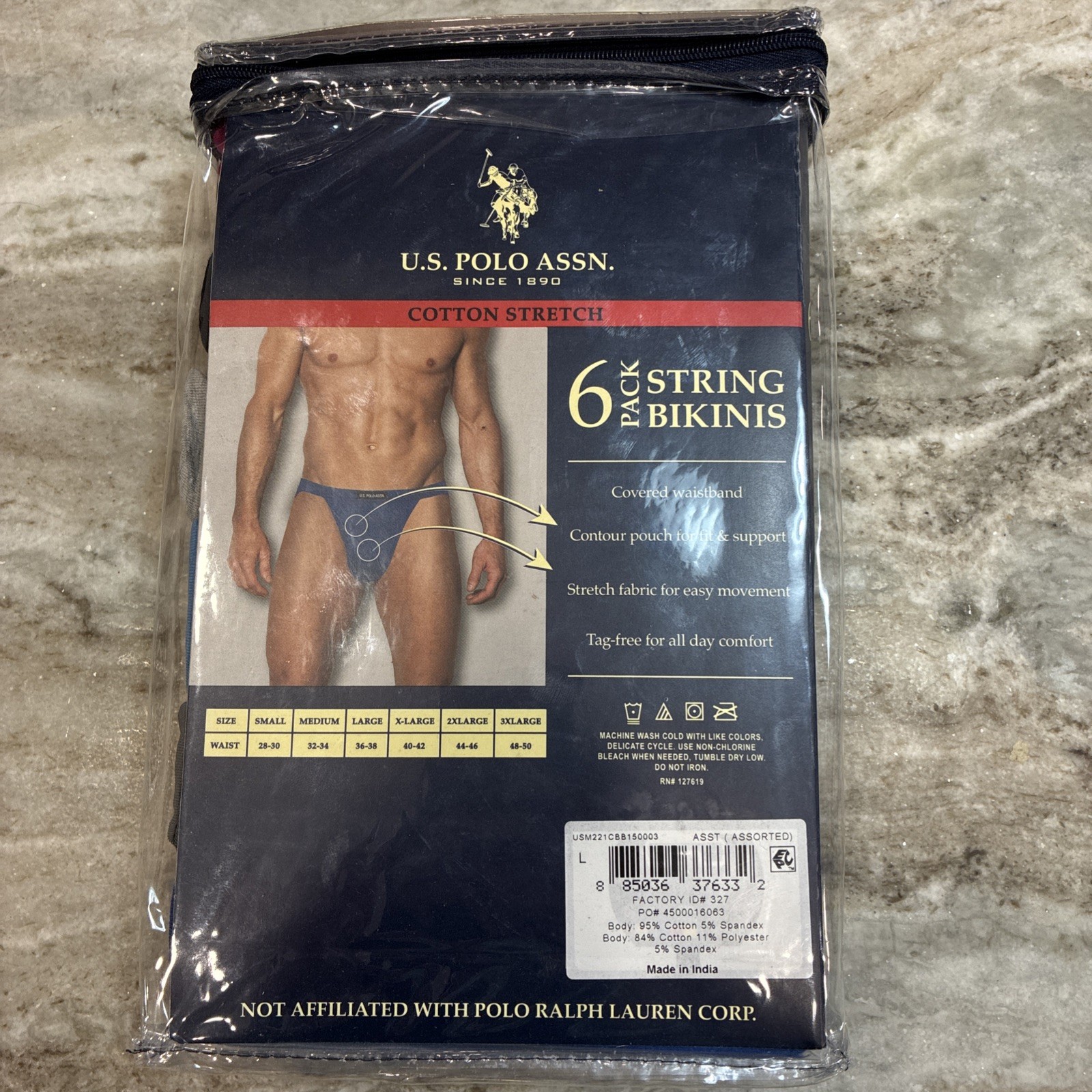 New U.S. Polo Assn Men’s 6 Pack String Bikini Briefs Underwear Large