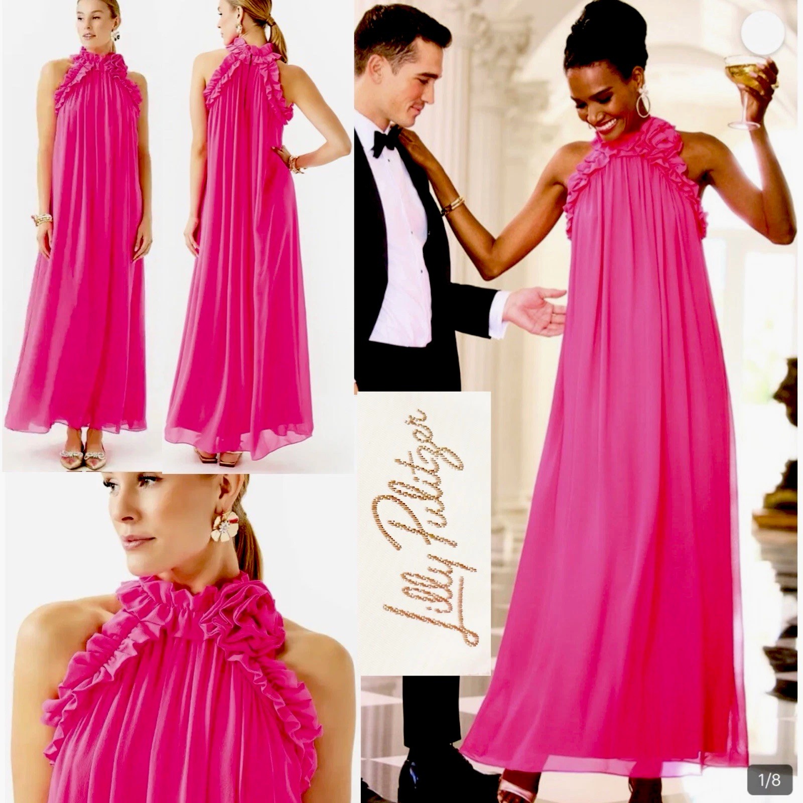 NWT $498 Lilly Pulitzer Florian 100% Silk Maxi Dress 0 in Passion Fruit Pink
