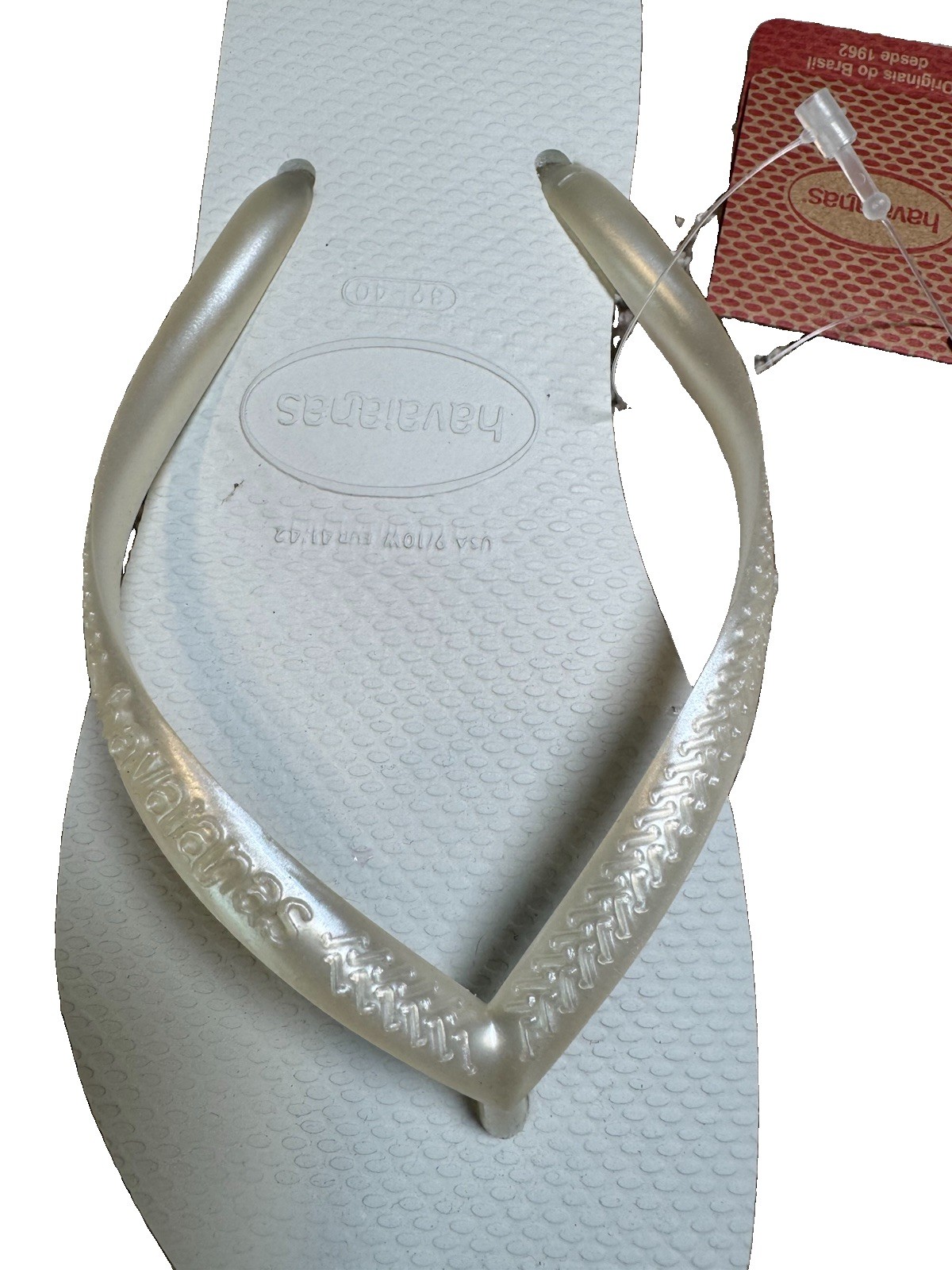 Havaianas Slim Women’s Flip Flops White Pearl Size 9/10 Brazil 39/40 NWT