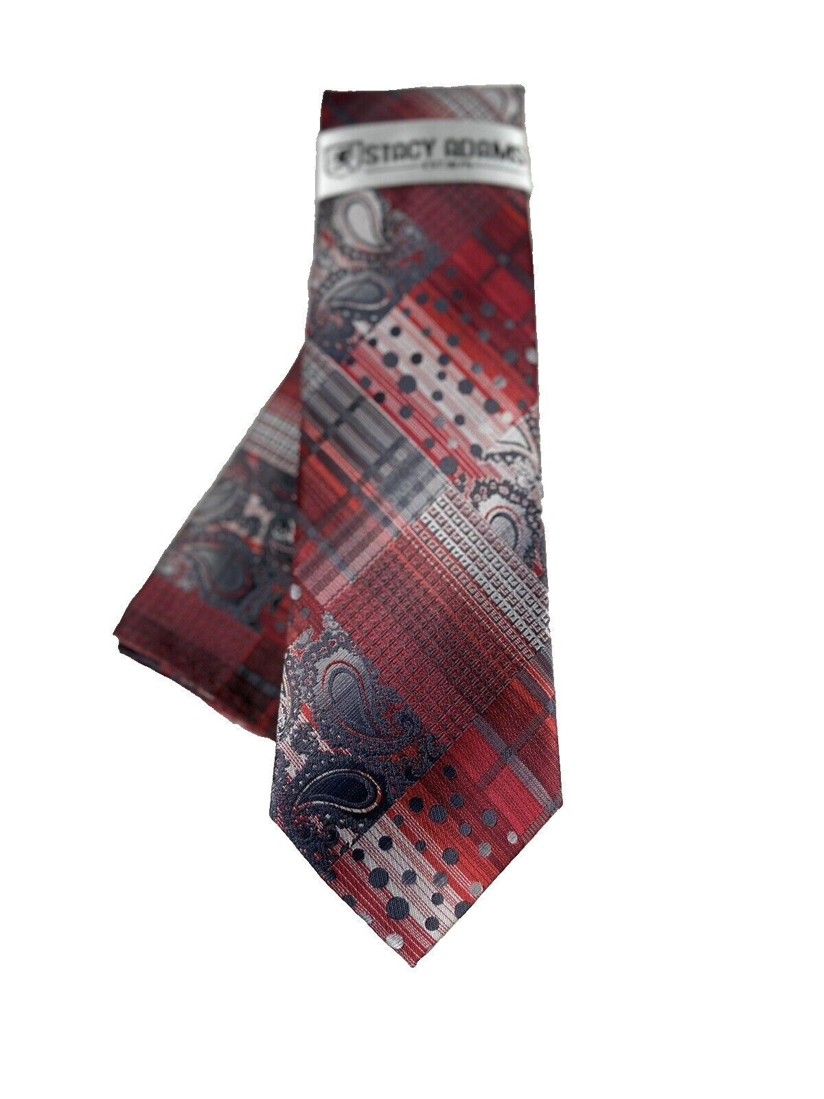 Stacy Adams Men’s Tie Hanky Red Charcoal Gray Silver Hand Made 3.25 Inches Wide