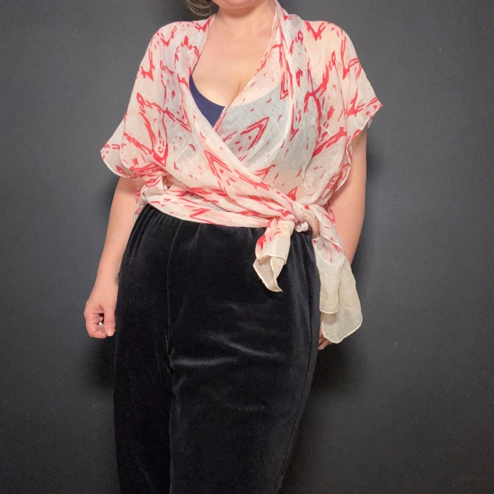 Boho Beach Coverup Sheer Prairie Romance Abstract Ikat Kimono Wrap Open Front