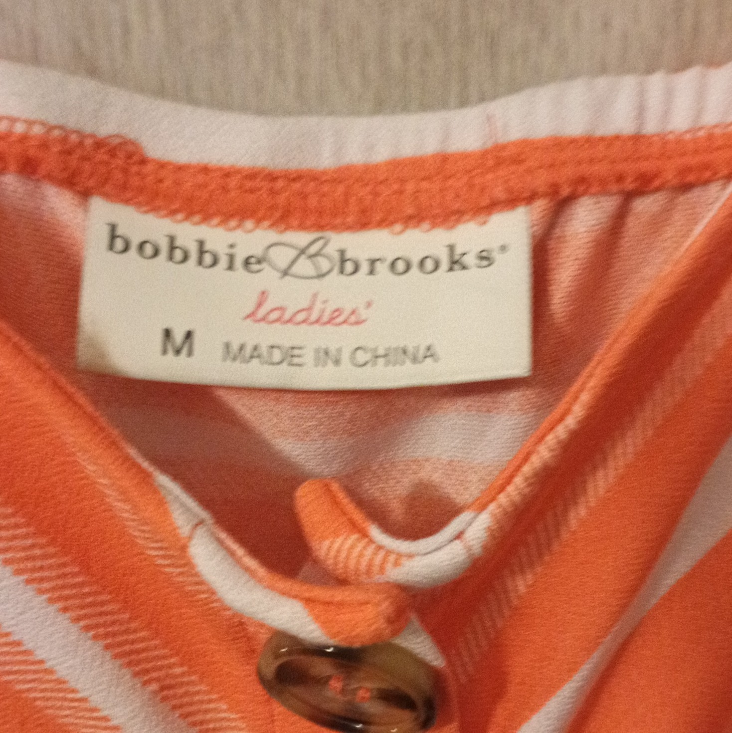 Bobbie Brooks Women’s Striped Jumpsuit Orange/White V-Neck Button, M